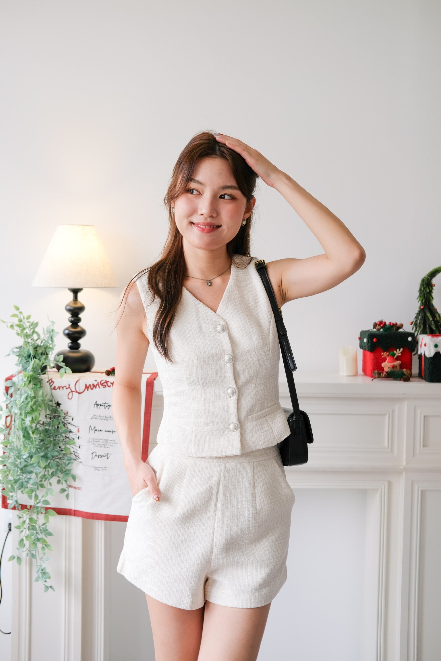 Eleanor Velvet Tweed Set (Cream)