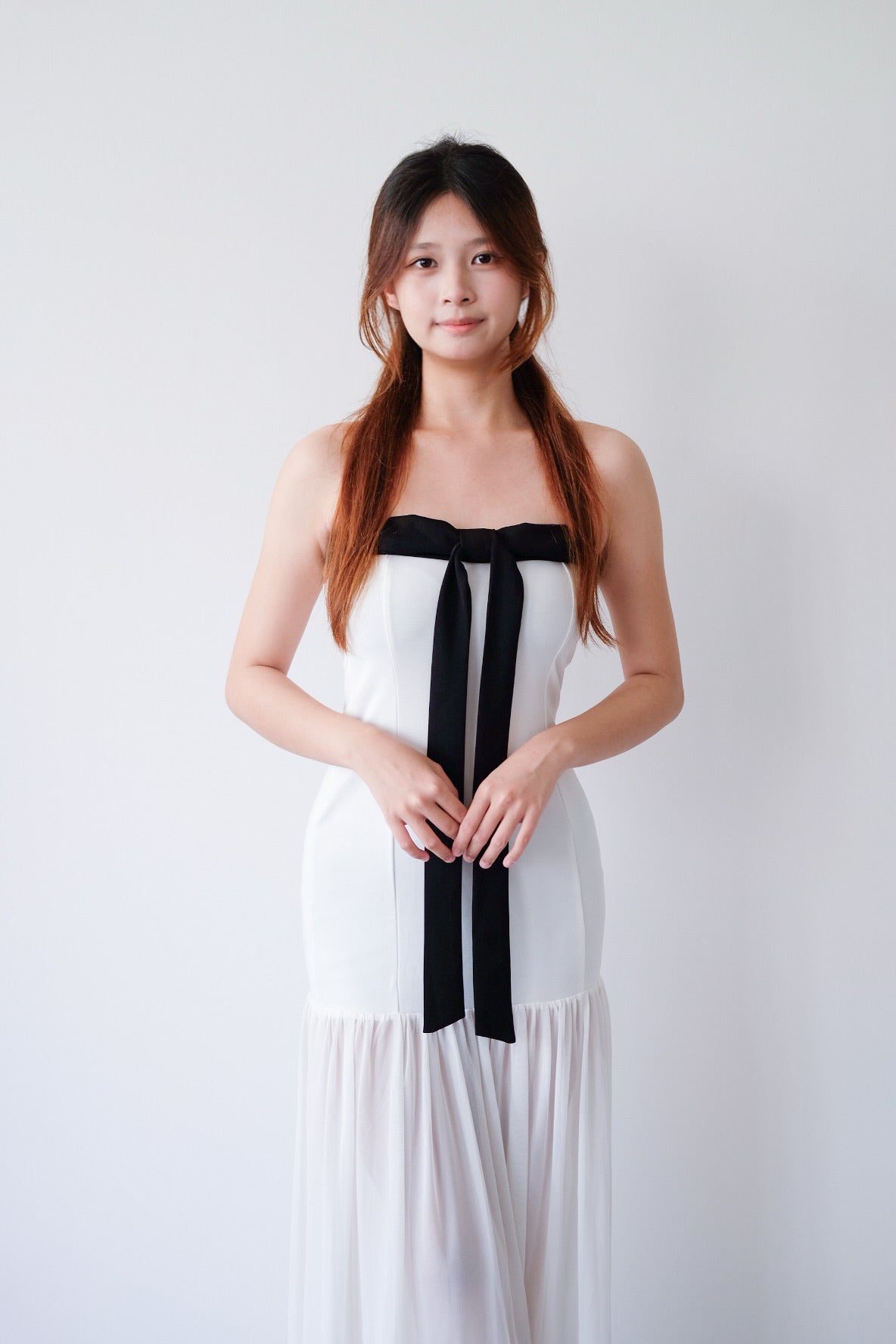 Contrast Ribbon Tube Chiffon Dress