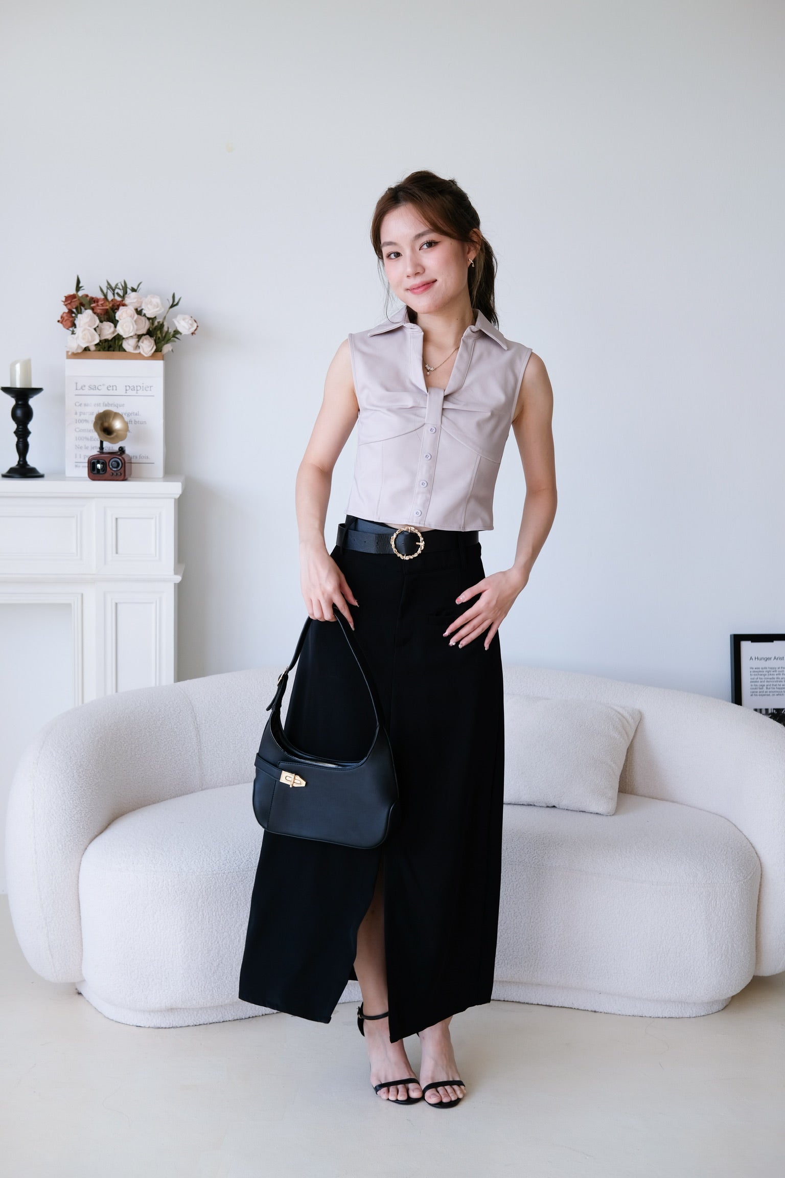 Josie Front Slit Maxi Straight Skirt (Black)