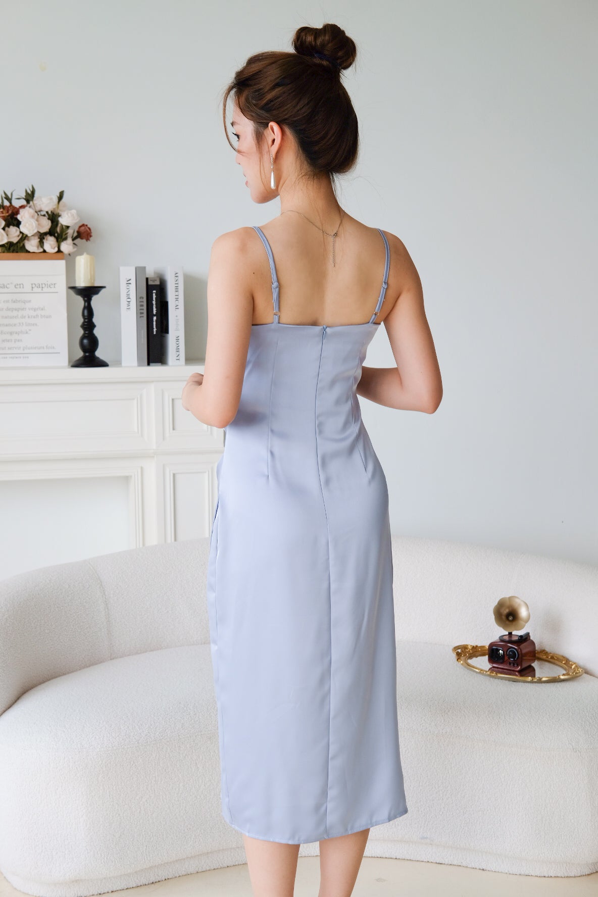 Ella Satin Dinner Dress (Cool Blue)