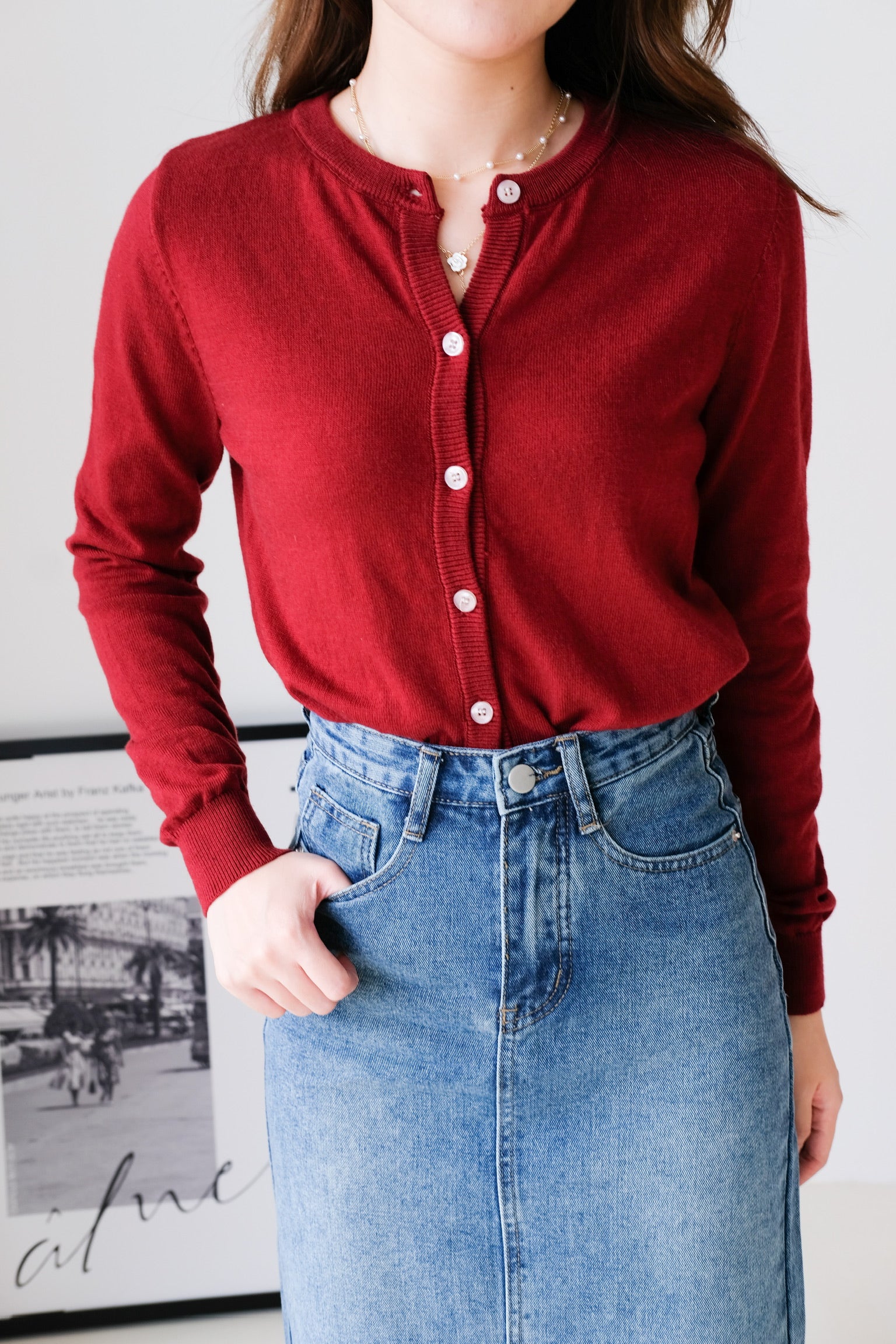 Vynie Cotton Cardigan (Wine)