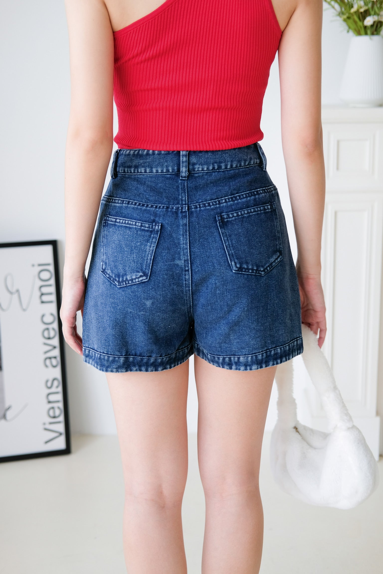 Jolene Denim High Waist Shorts (Dark Blue)