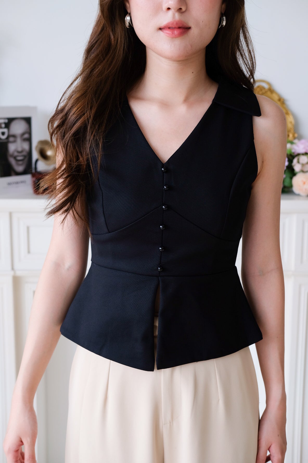 Faustine Collared Work Top (Black)
