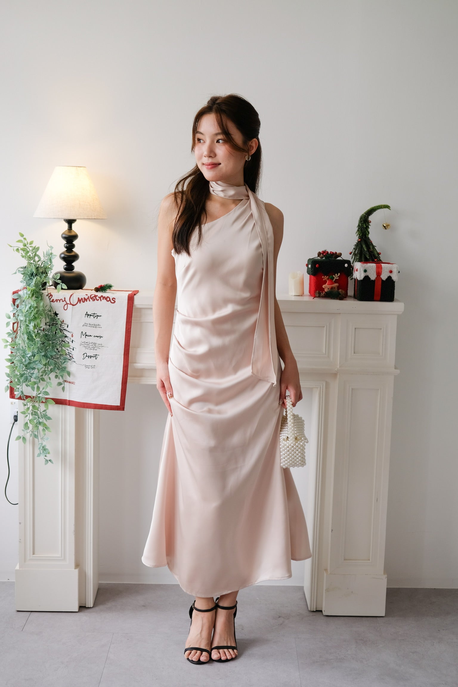 Caelyn Satin Toga Dinner Dress (Champagne)