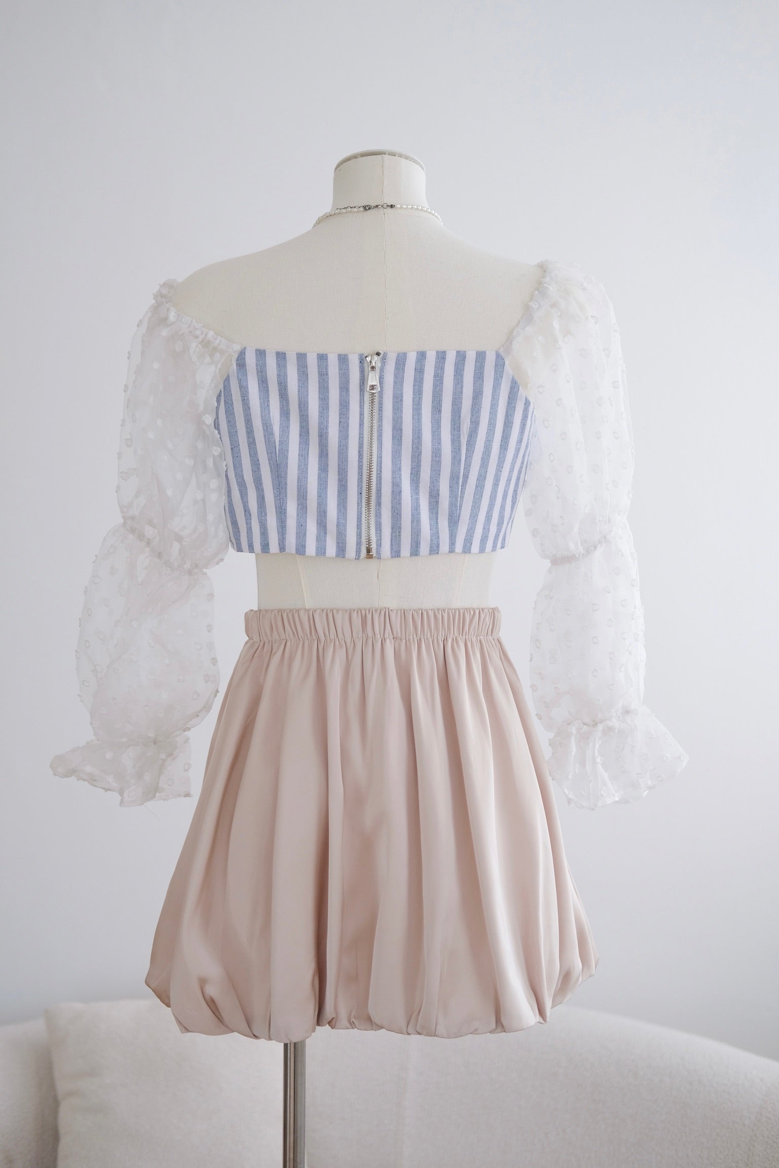 Blue Stripe Puff Sleeve Top