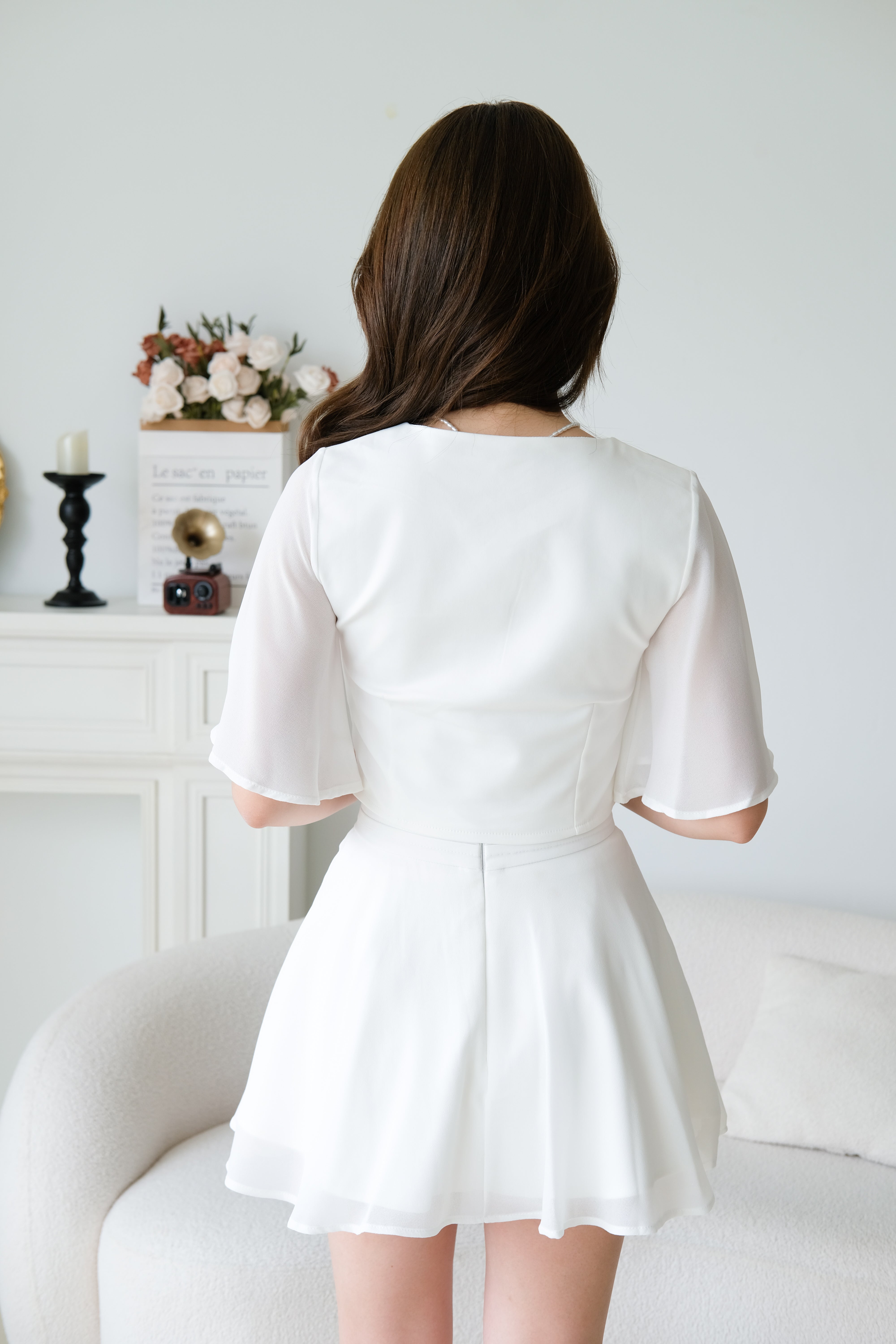 Caley Flutter Sleeves Set (White)