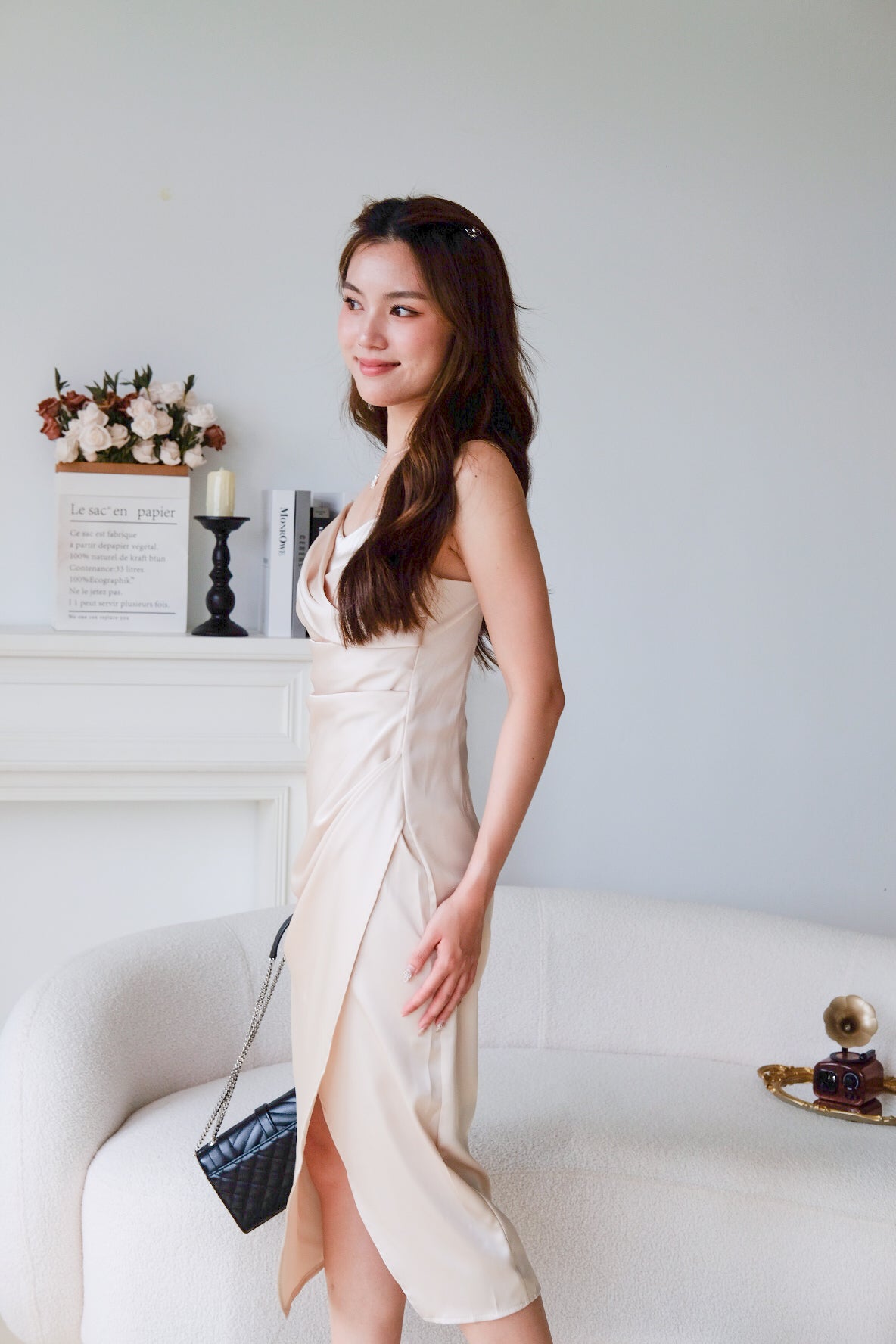 Ella Satin Dinner Dress (Champagne)