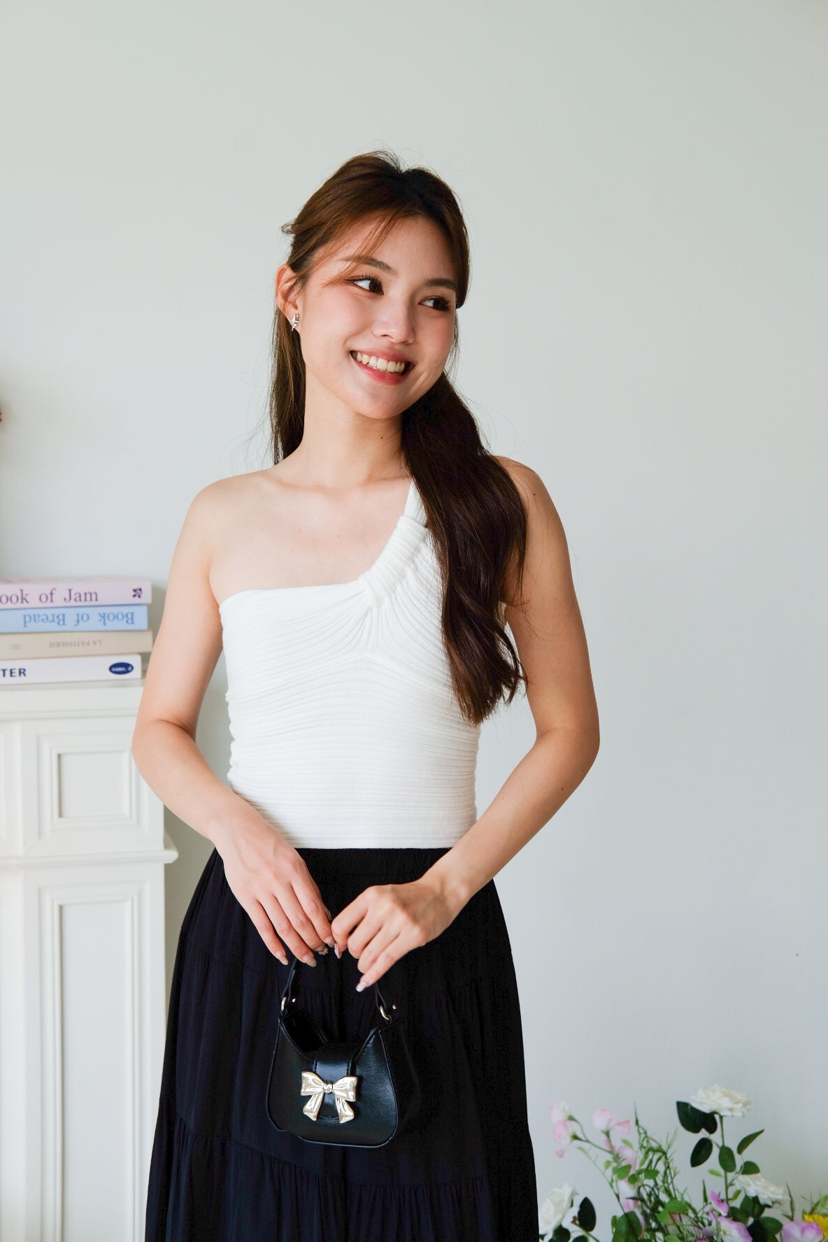 Dillon Knit Toga Crop Top (White)