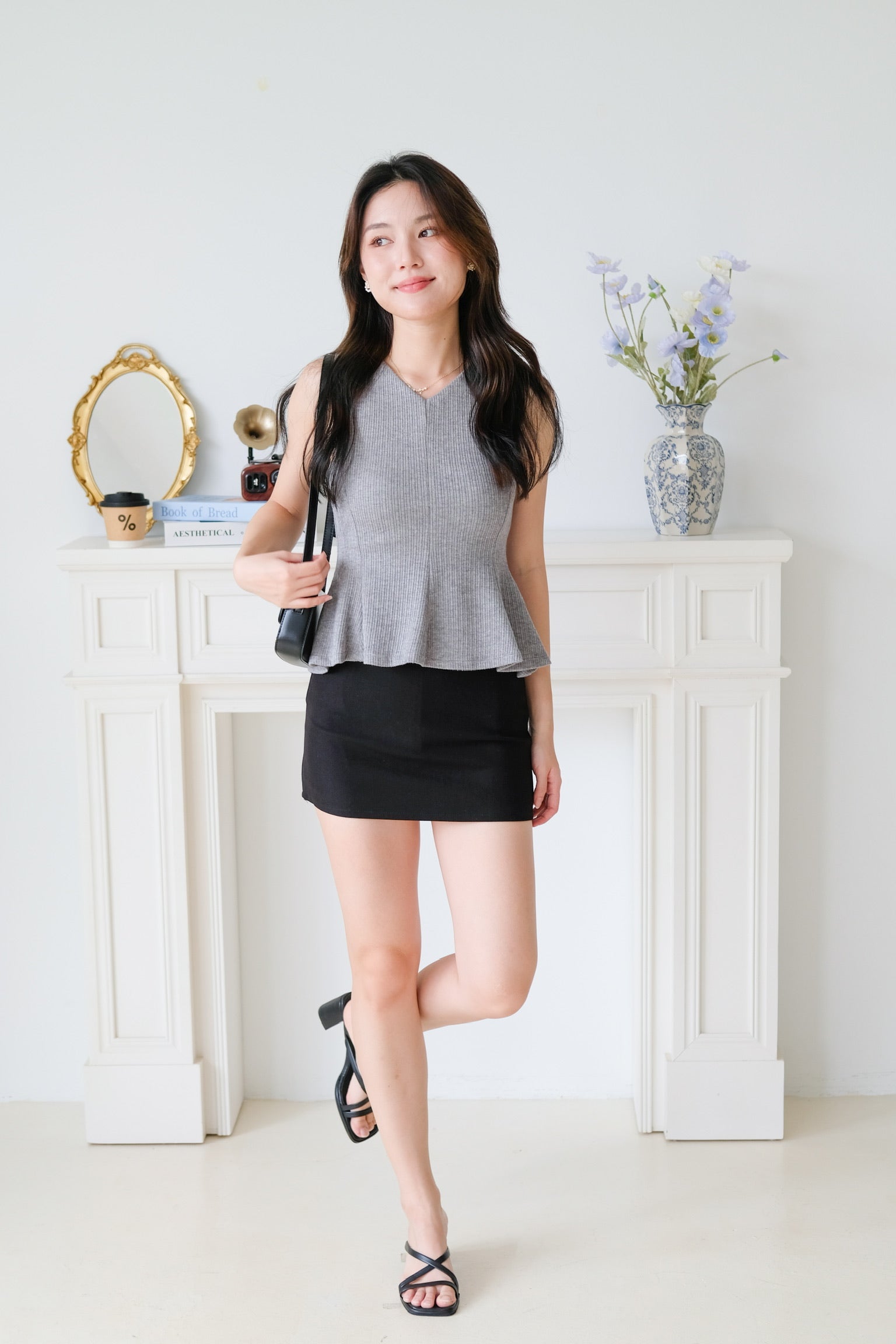 Poppy Peplum Top (Grey)