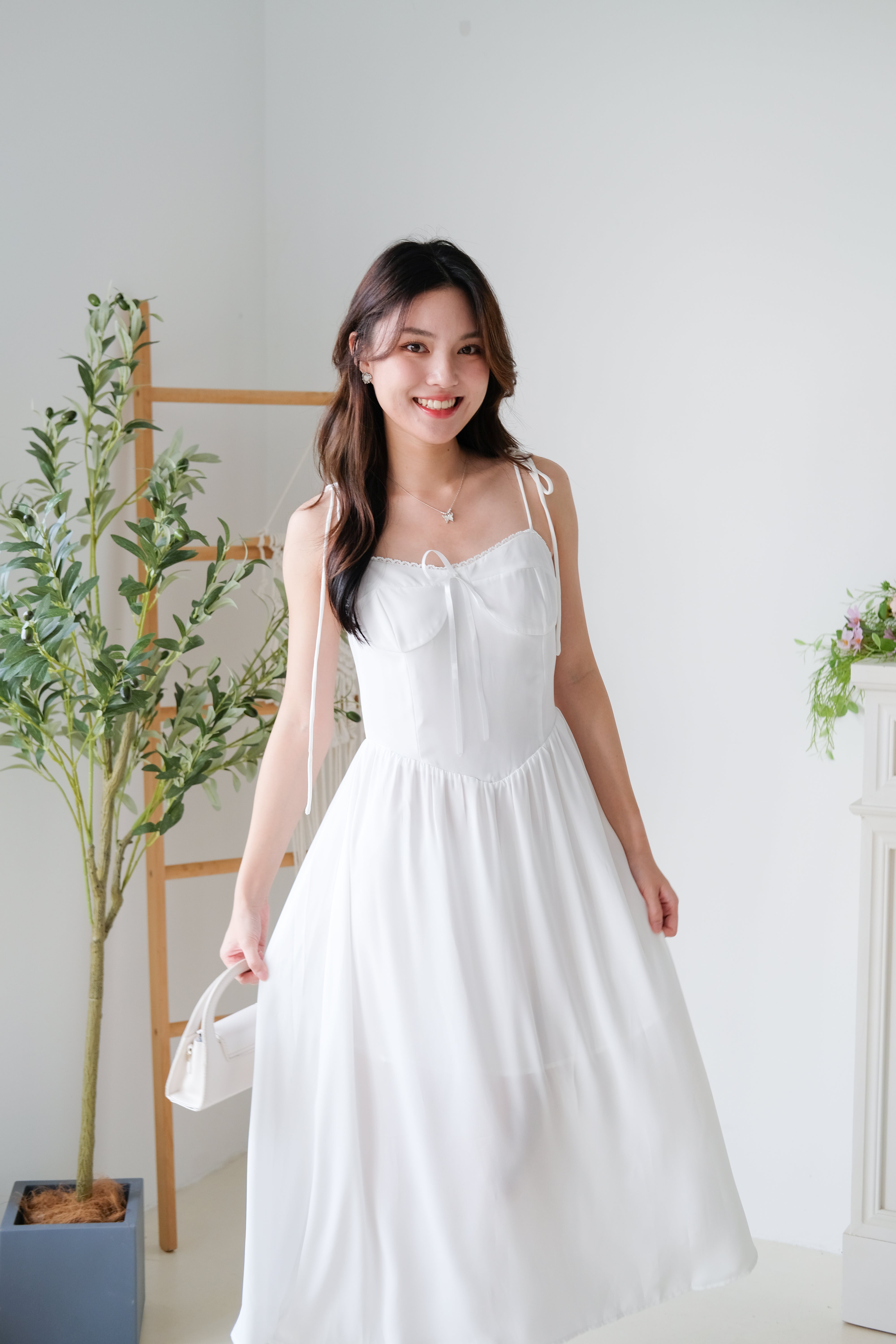Rowena Coquette Midi Dress (White)