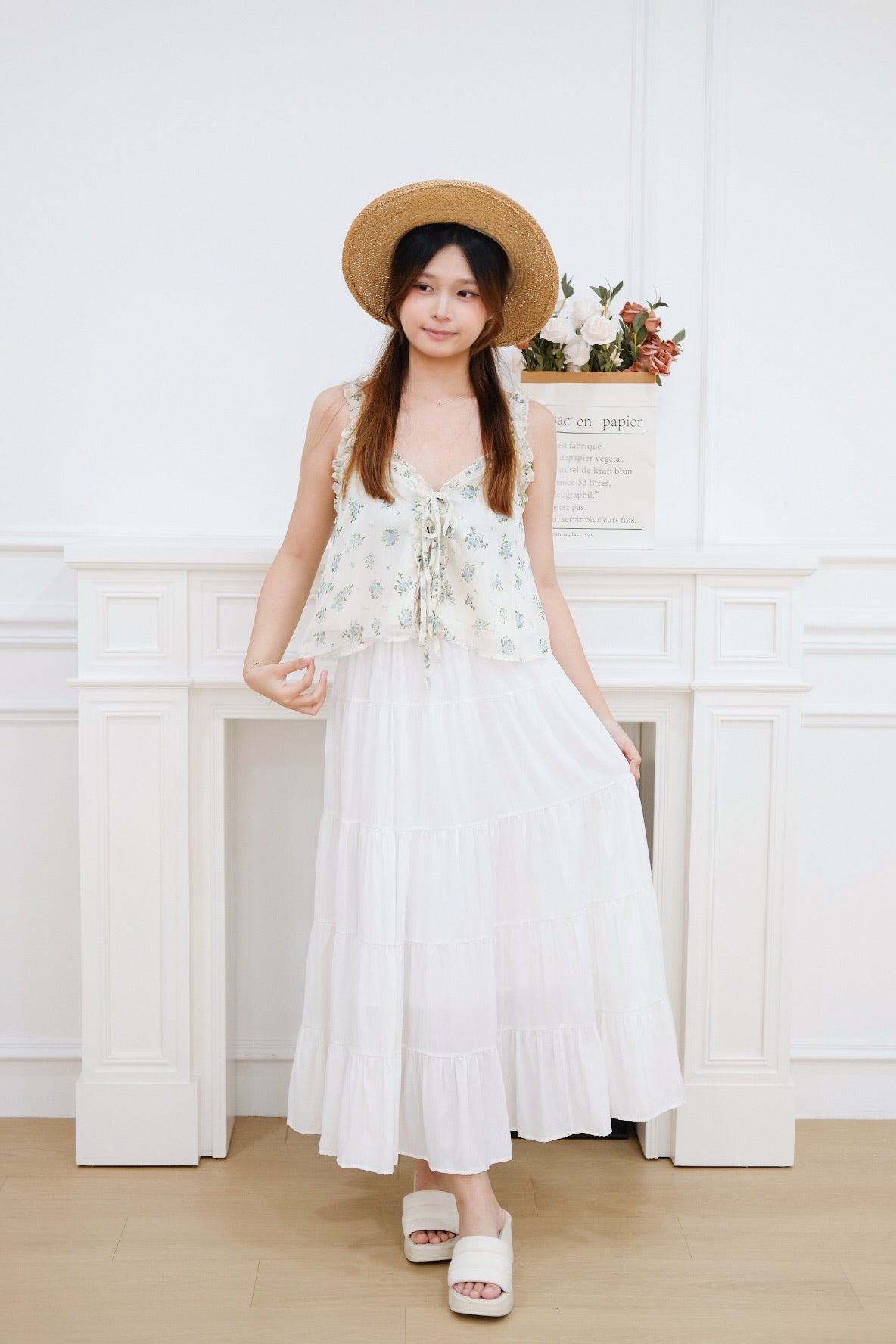Cream Ruffle Ribbon Cropped Top