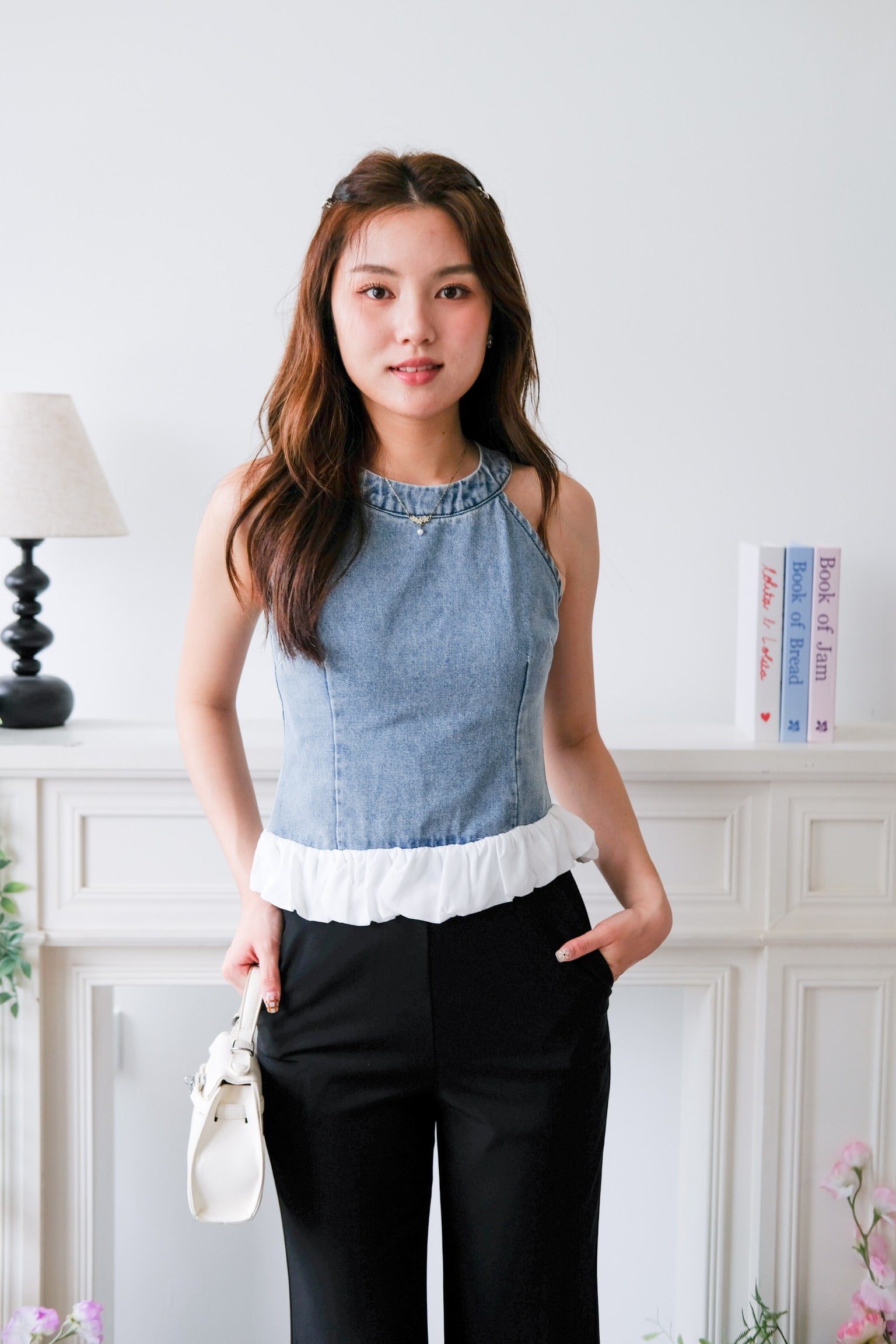 Lica Bubble Cloud Halter Denim Top (Acid Blue)