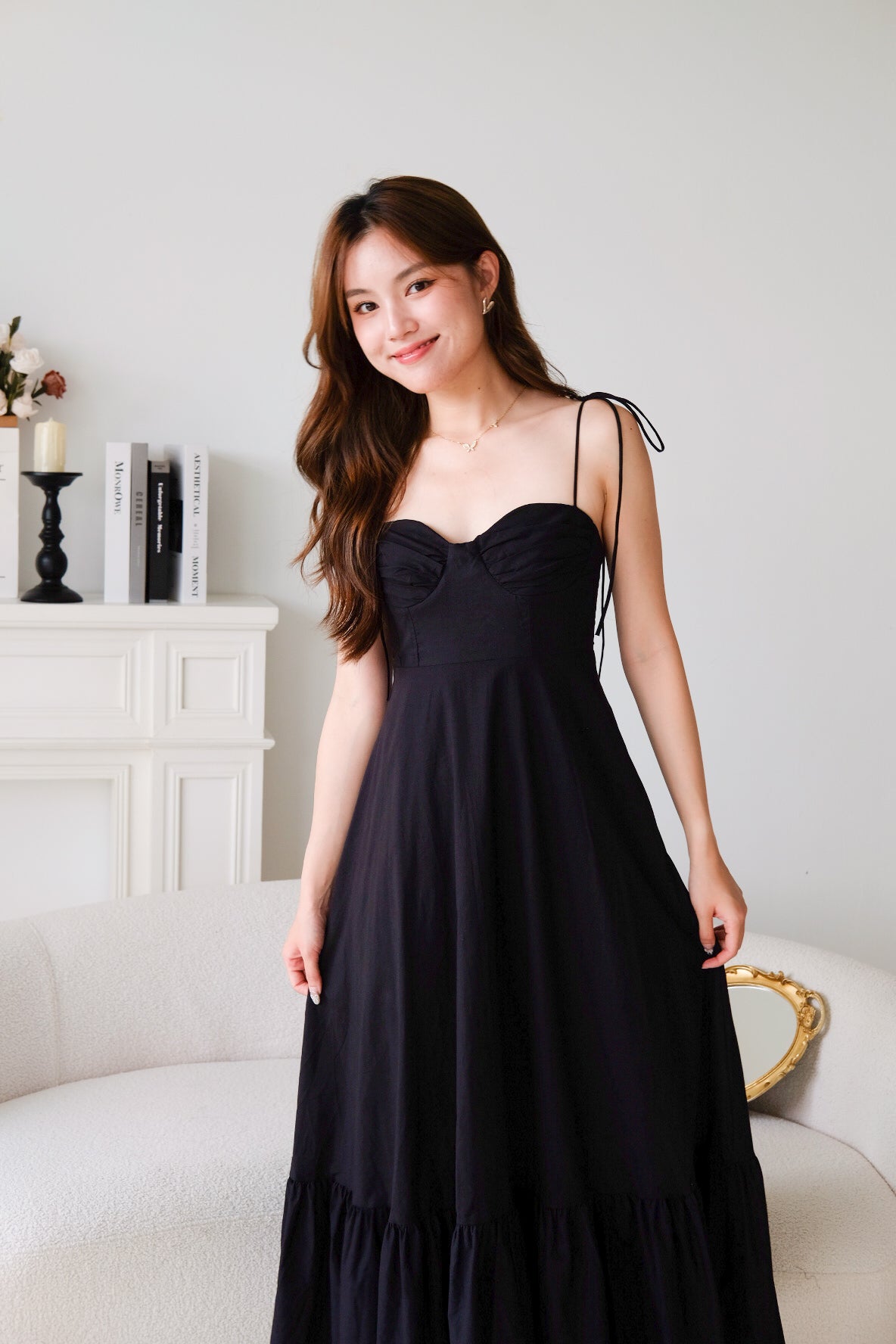 Delanie Sweetheart Ruffle Maxi Dress (Black)