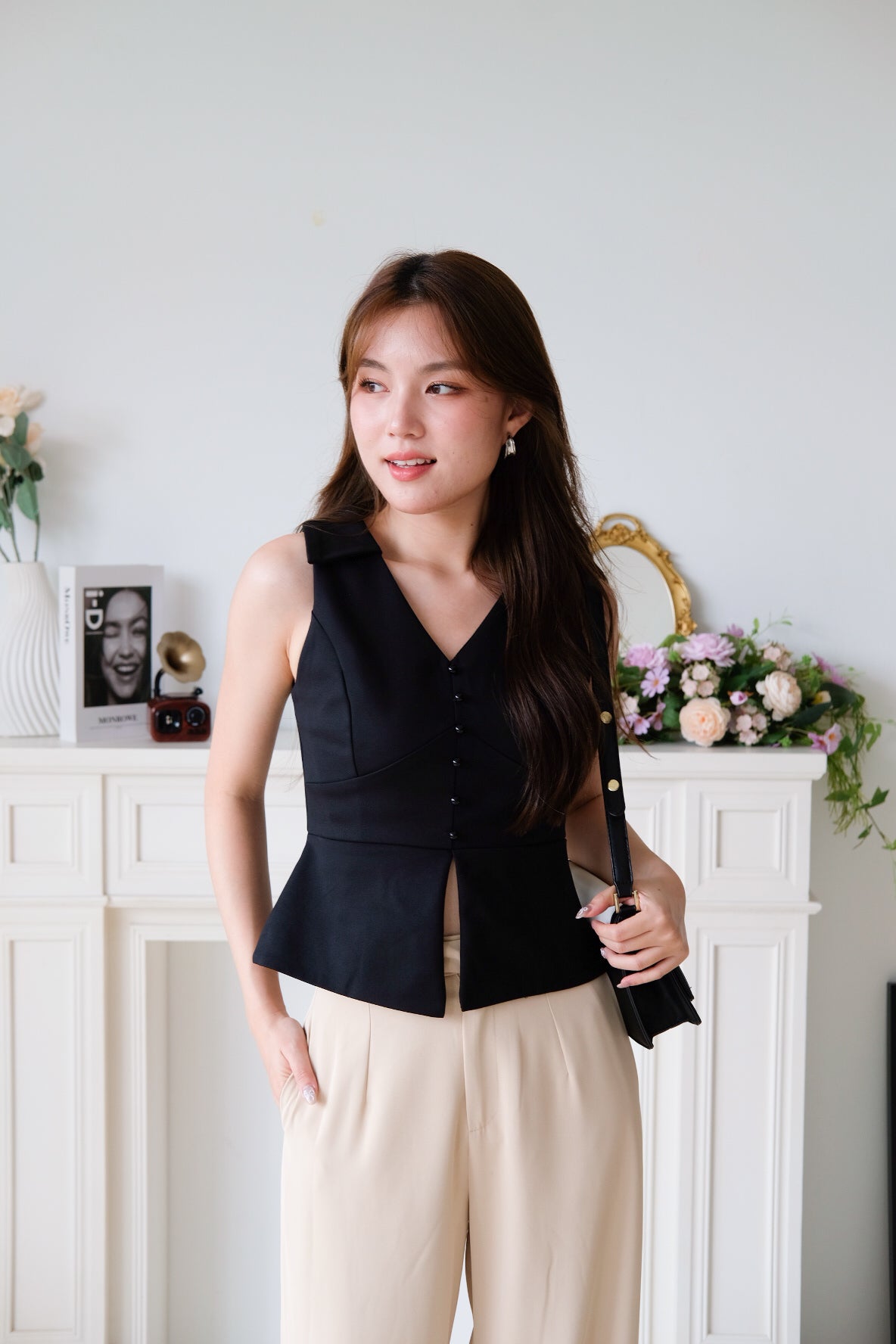 Faustine Collared Work Top (Black)