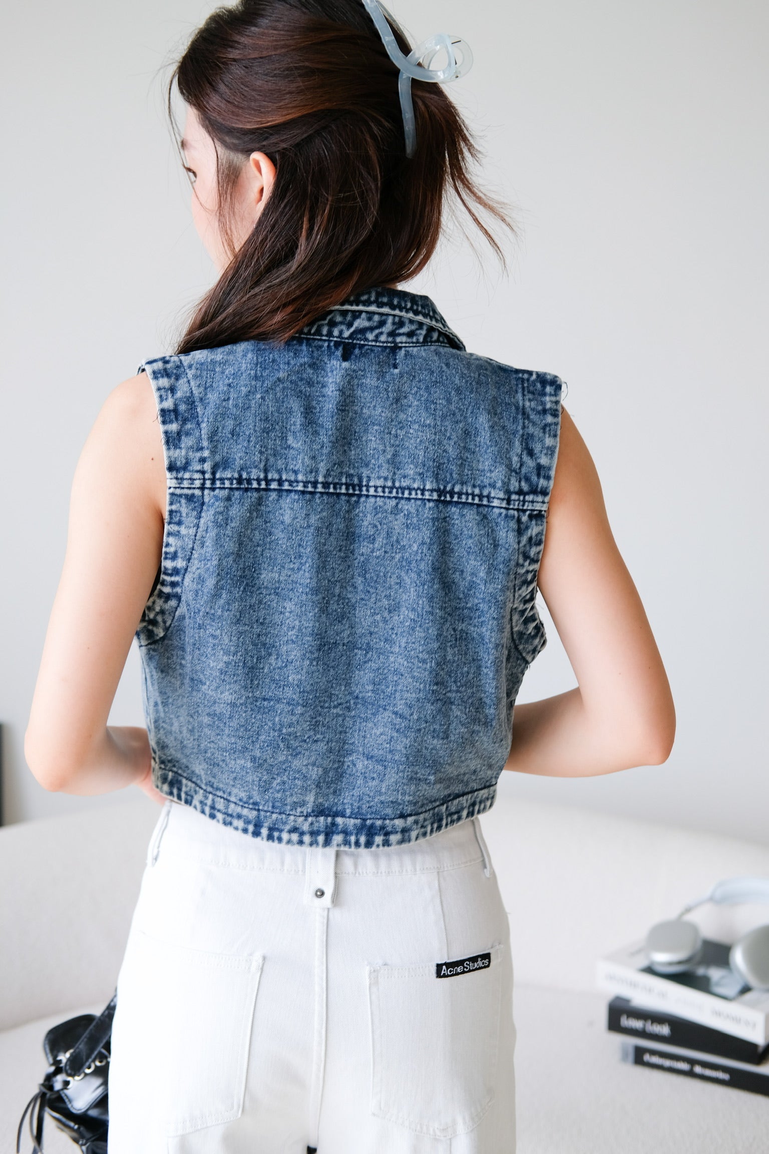 Divine Collared Denim Vest (Acid Blue)