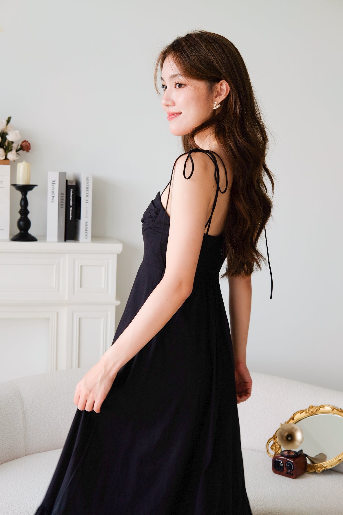 Delanie Sweetheart Ruffle Maxi Dress (Black)