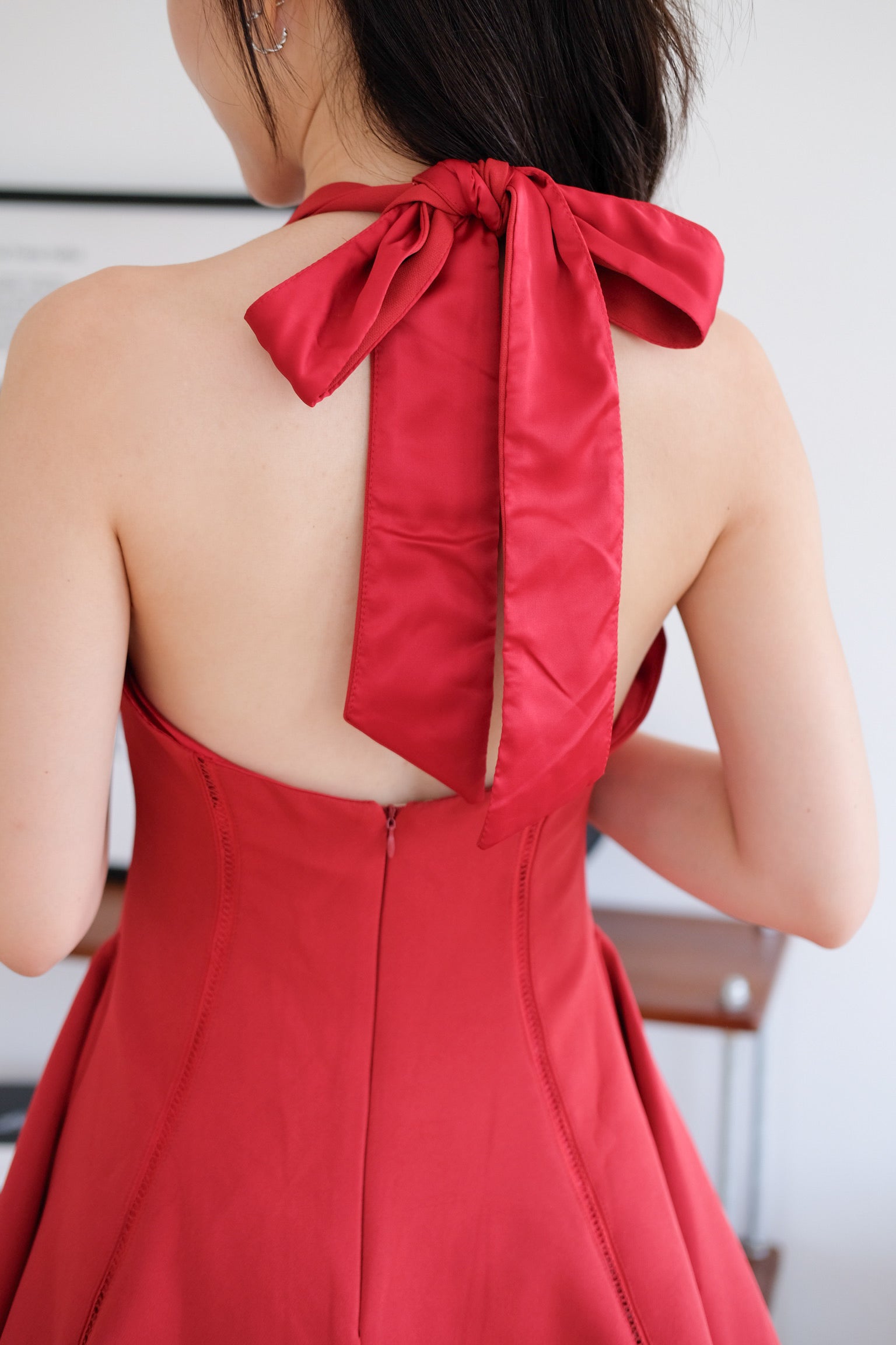 Violette Self Tie Halter Skater Dress (Red)