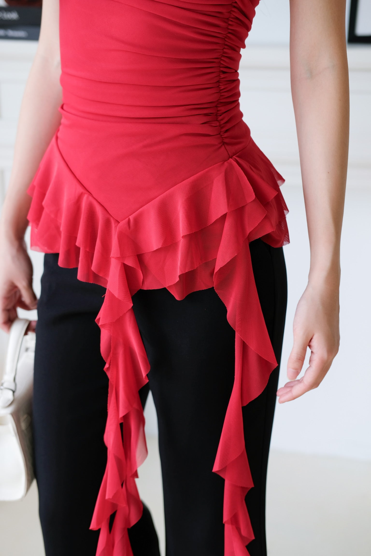 Sona Ruffle Assymetrical Tube Top (Red)