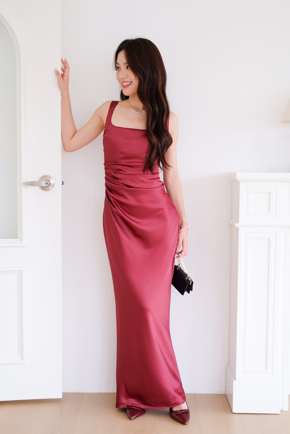 Adora Satin Mermaid Maxi Dress (Wine)