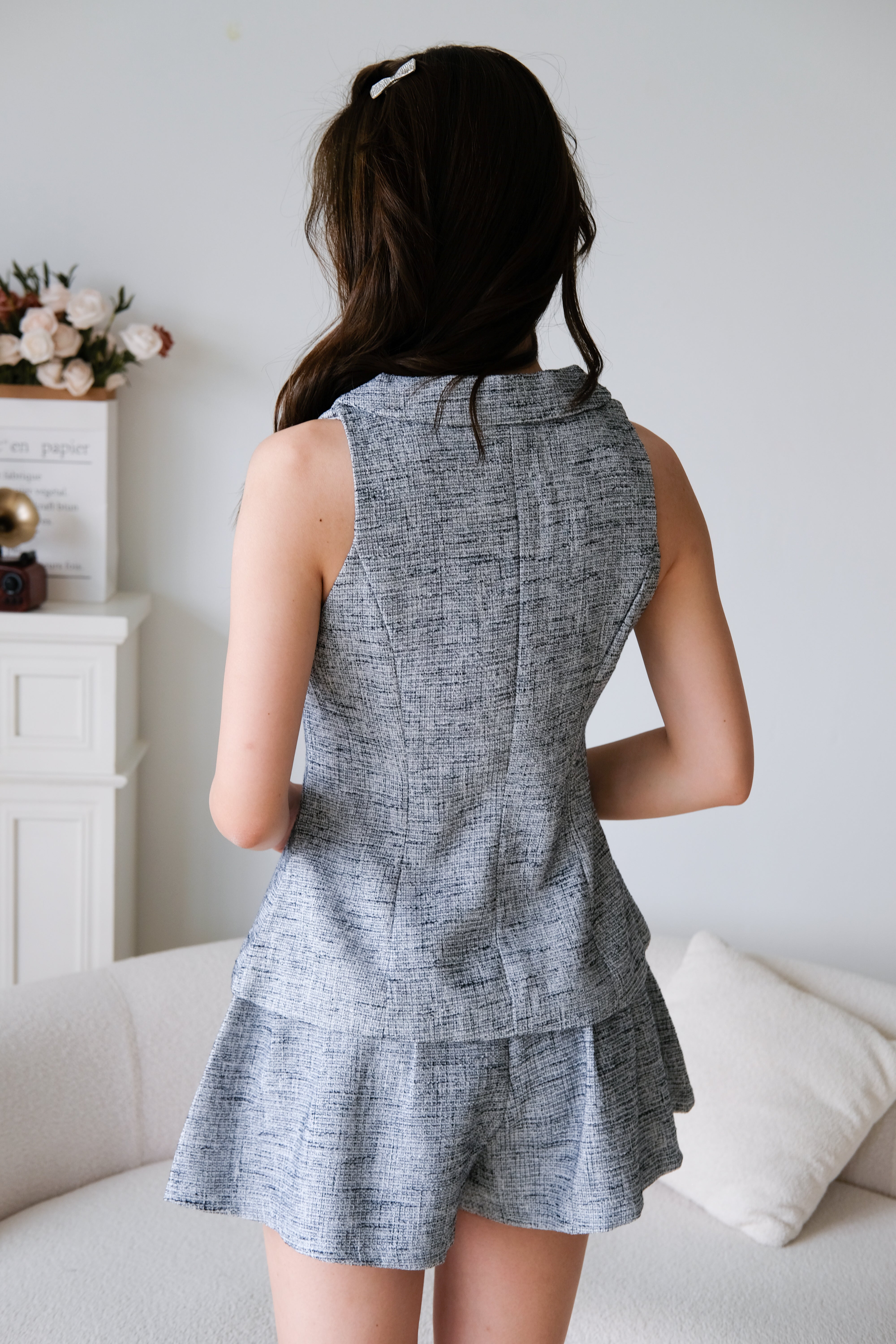 Gwen Collared Tweed Set (Grey)