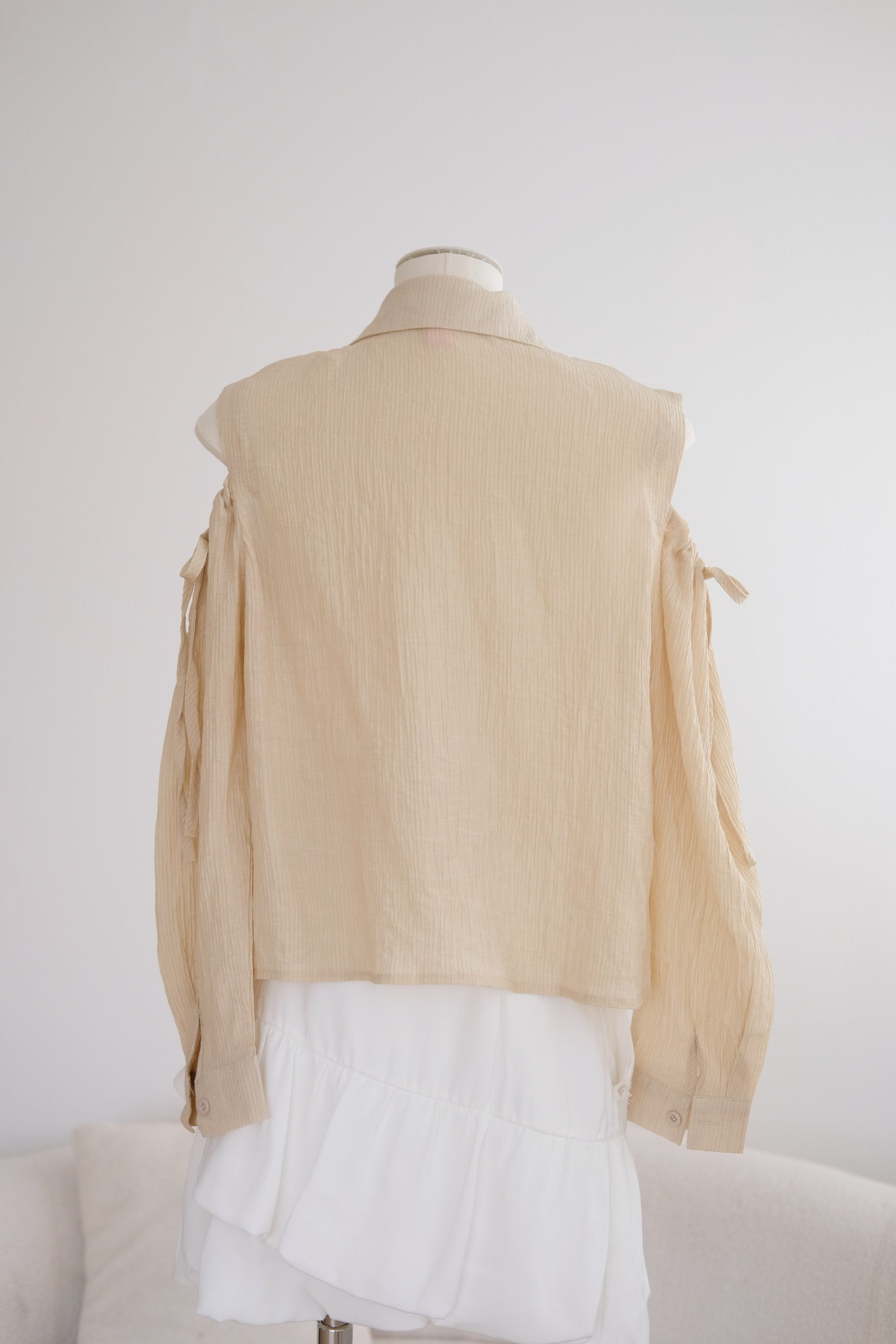 Beige Cold Shoulder Long Sleeves Top