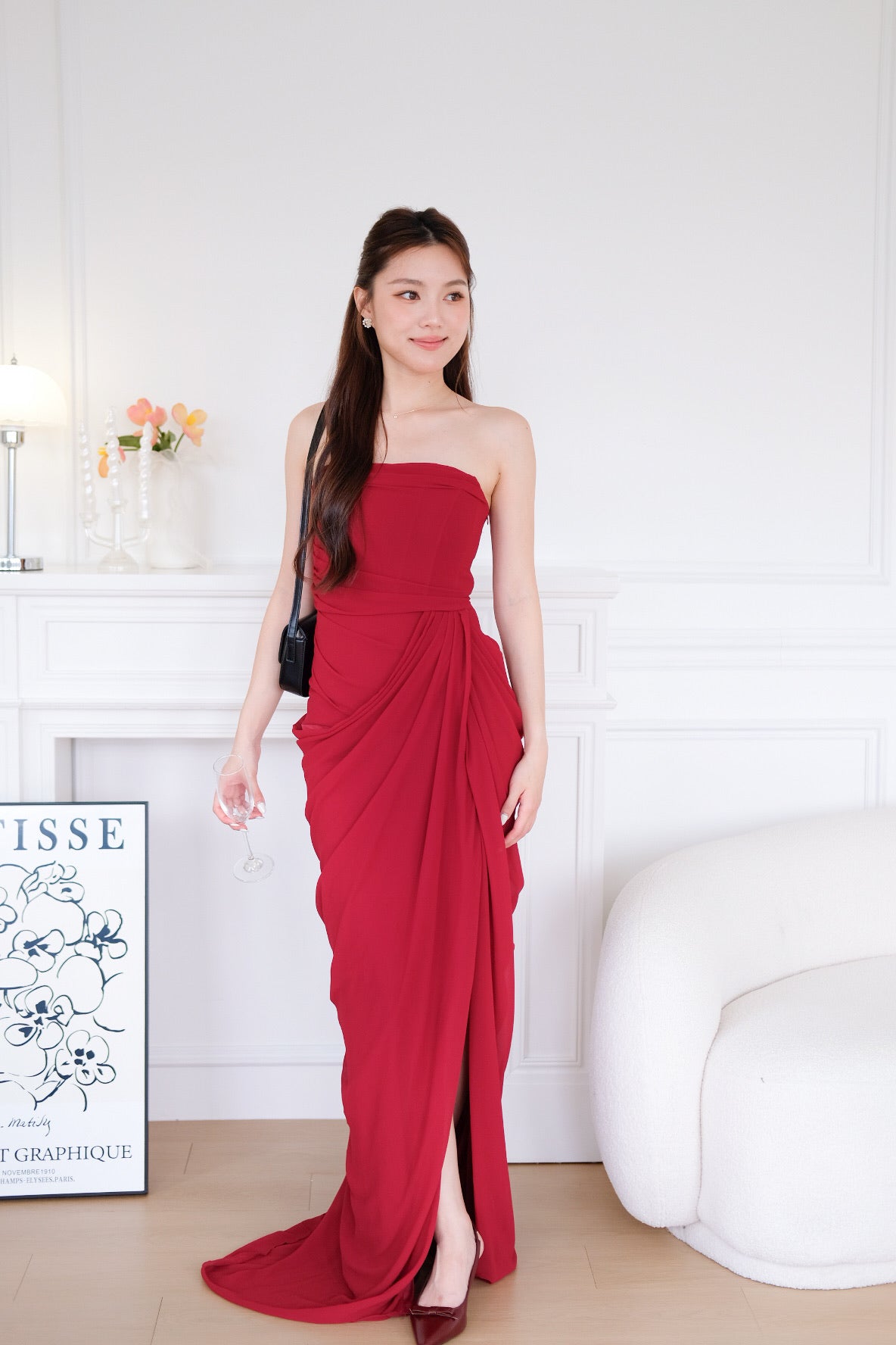 Seraphina Tube Corset Slit Maxi Dress (Red)