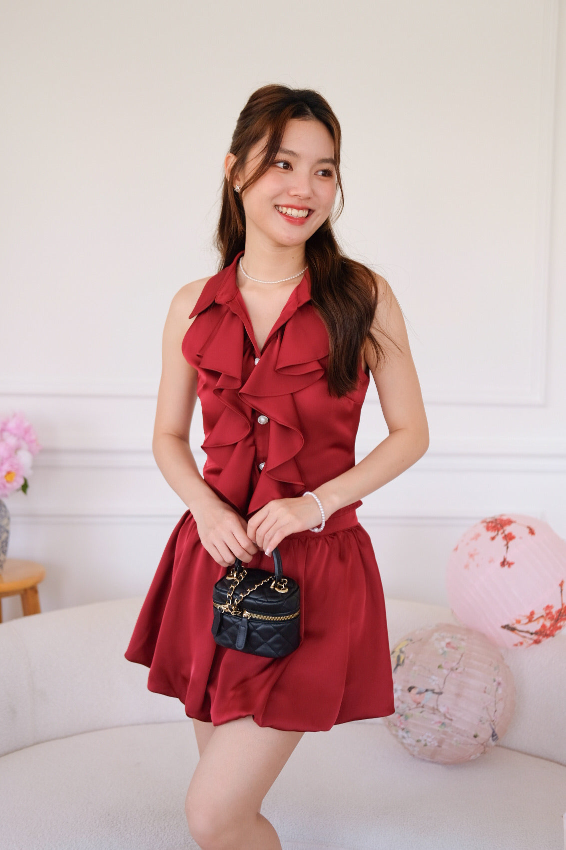 Lunelle Satin Ruffle Bubble Set (Wine)