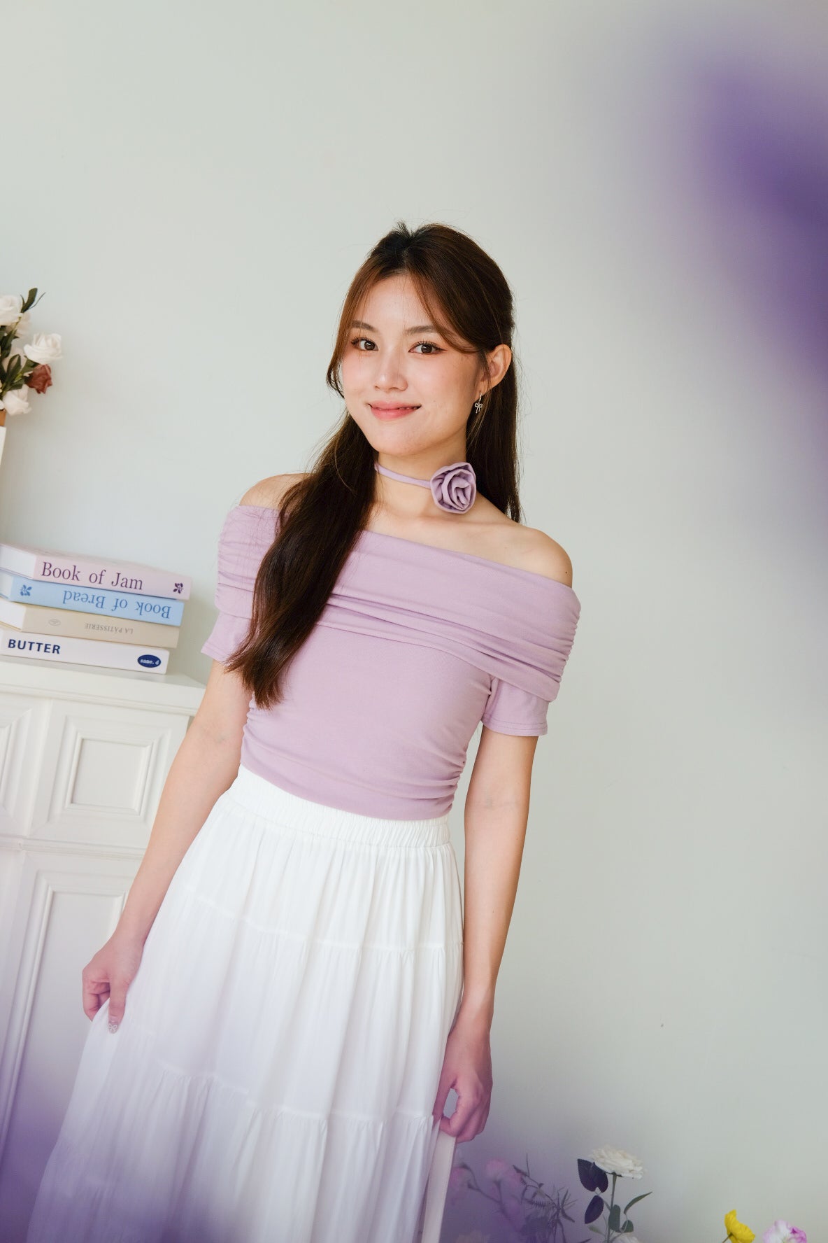 Deena Off Shoulder Stretchy Top (Lilac)