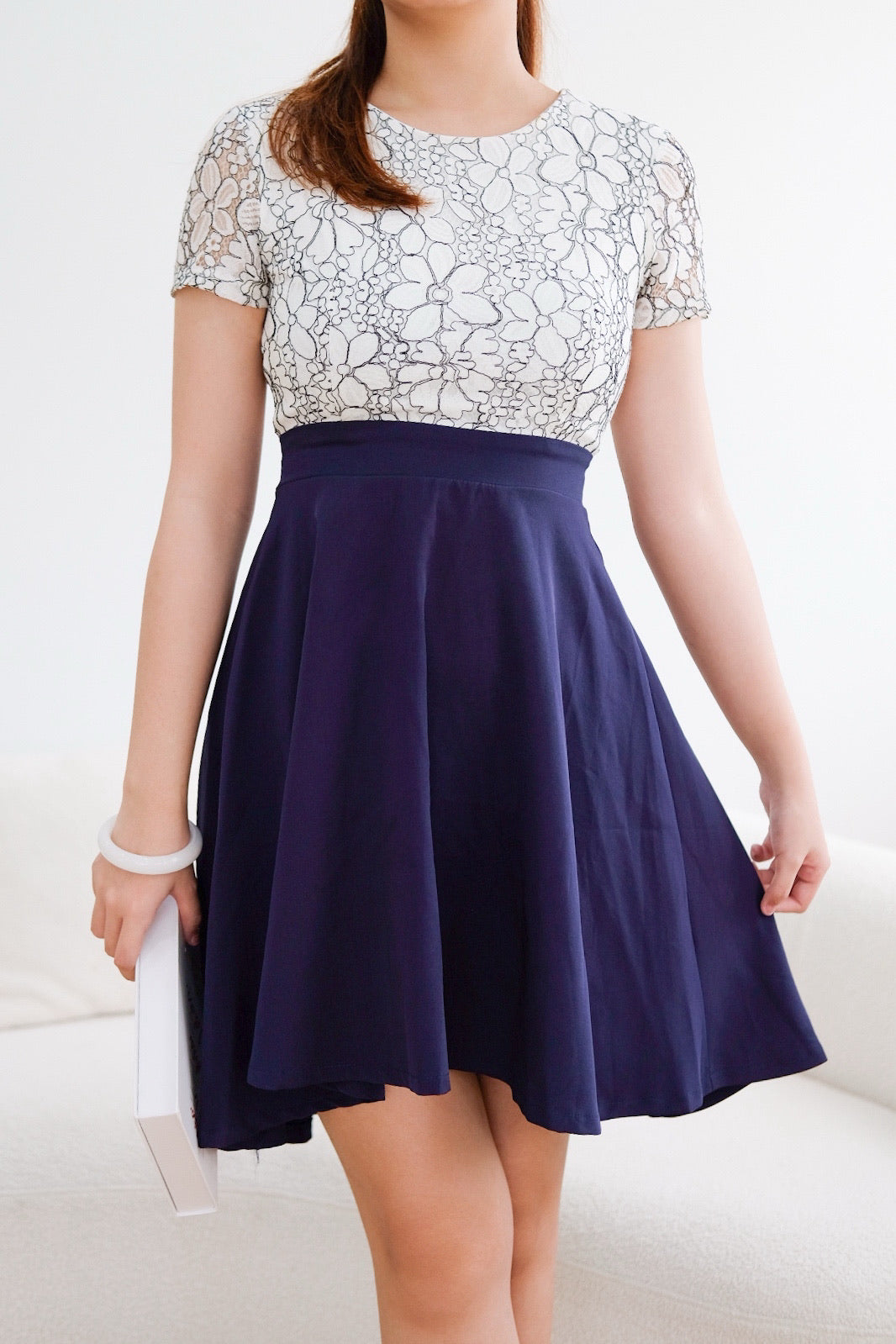 Navy Blue Organza Flower Mini Dress