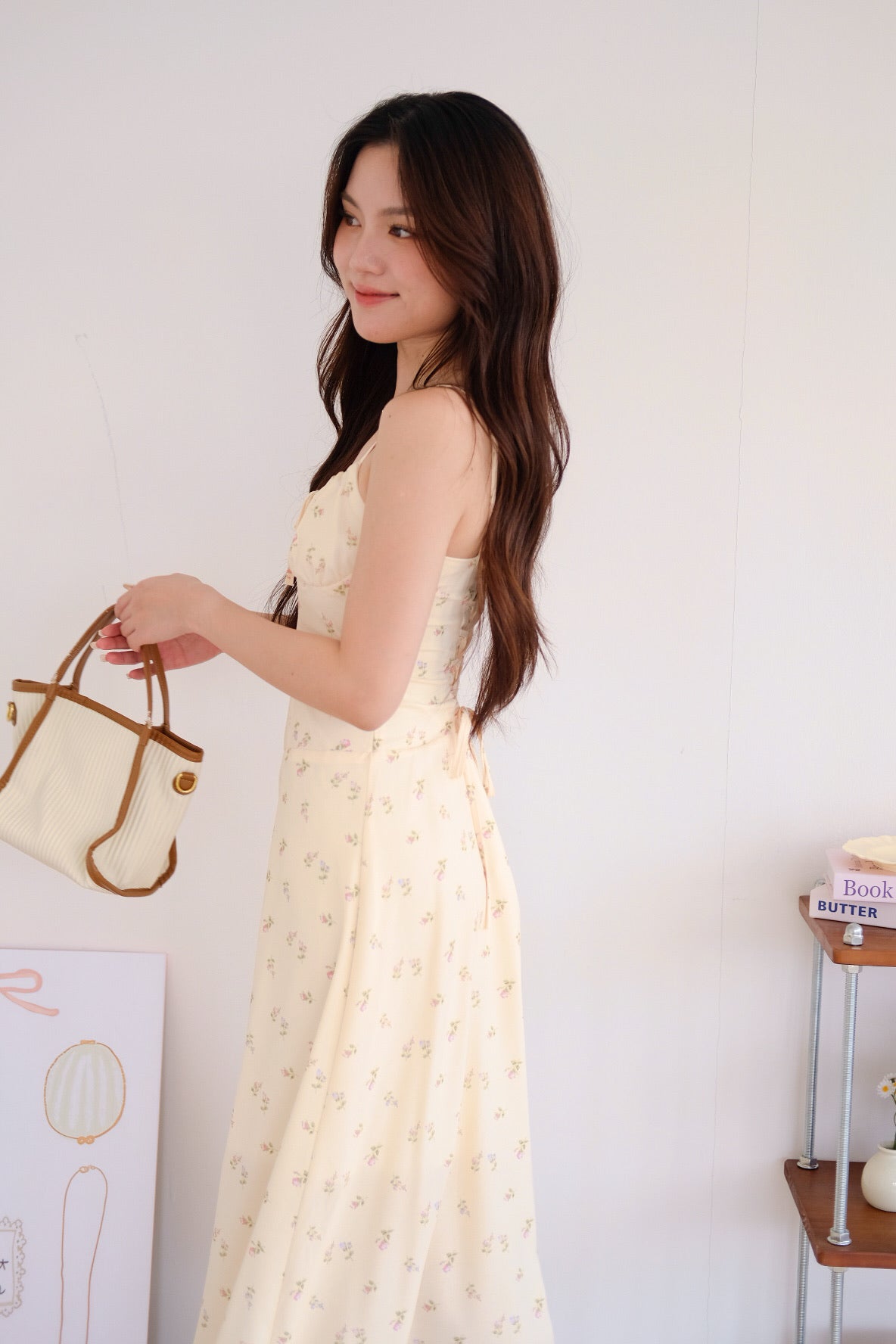 Aubrey Floral Ruched Maxi Dress (Cream)