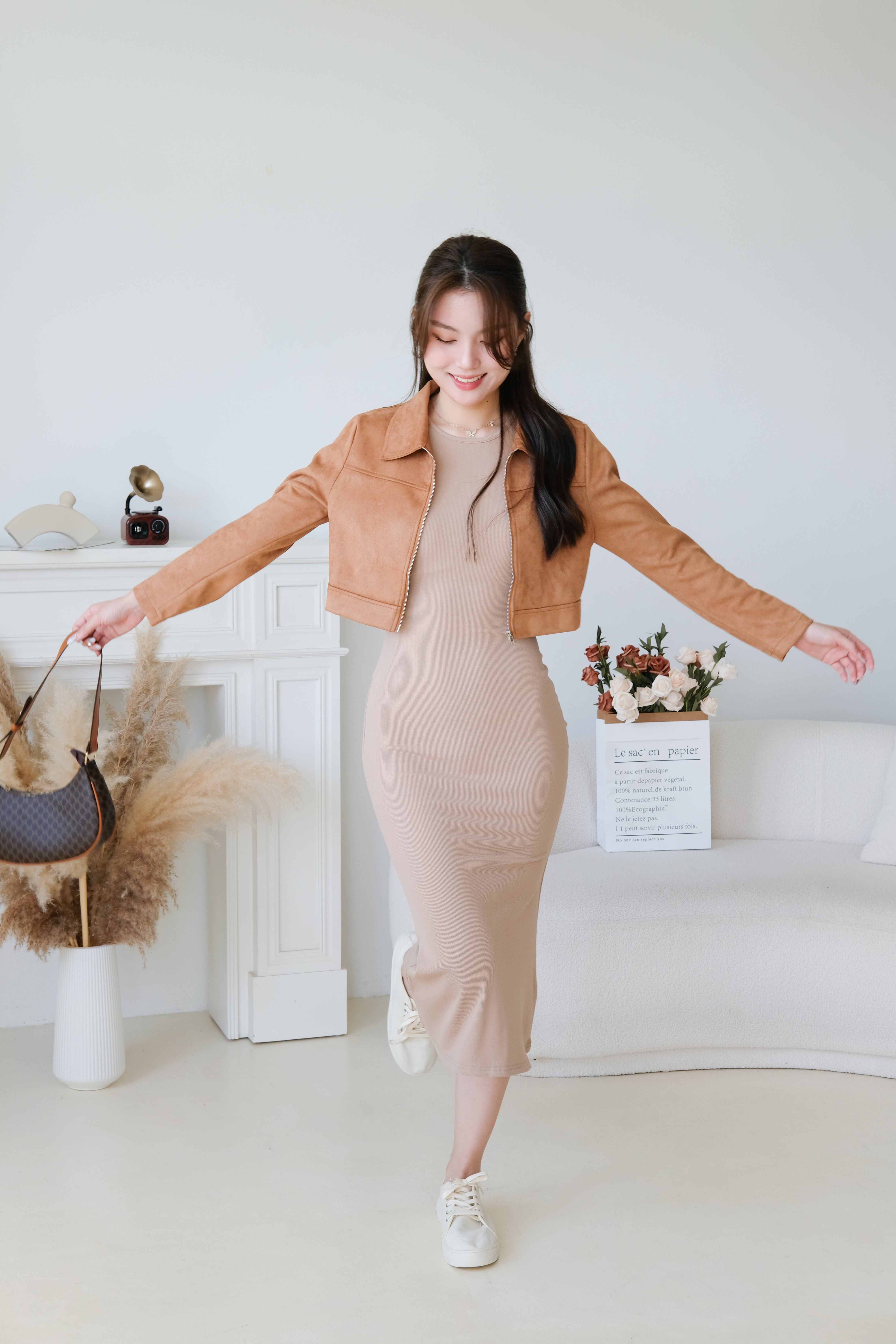 Stacey High Neck Bodycon Maxi Dress (Khaki)
