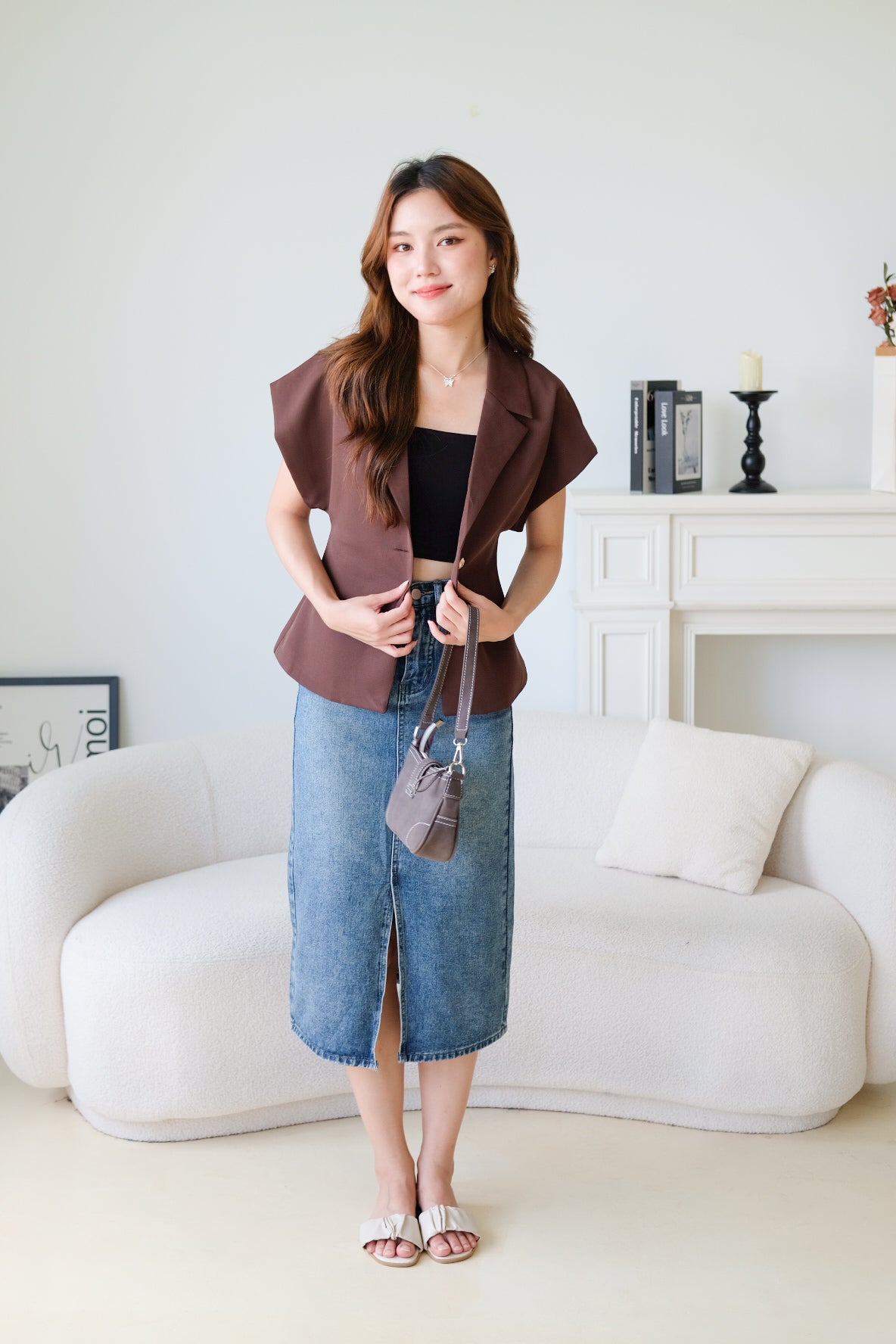 Workday Short Sleeves Blazer (Espresso Brown)