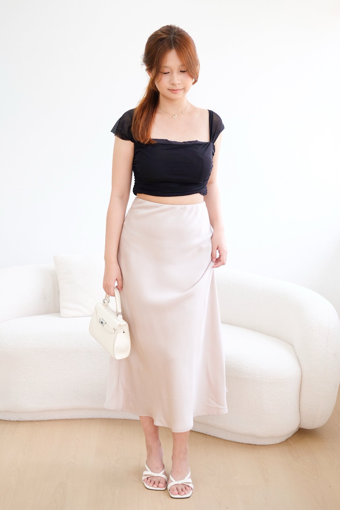 Champagne Satin Maxi Skirt