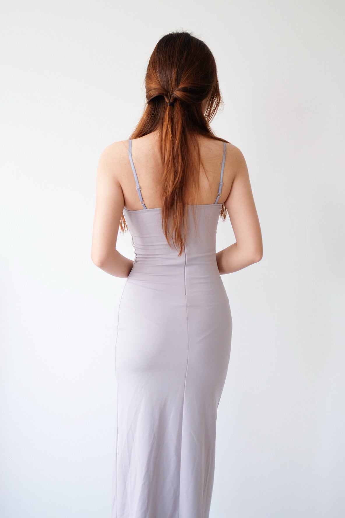 Purplish Grey Side Slit Slim Maxi Dress
