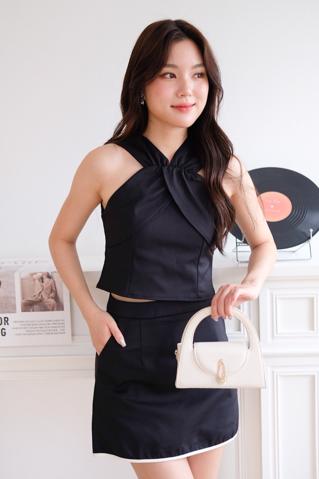 Carmela Bow Halter Set (Black)