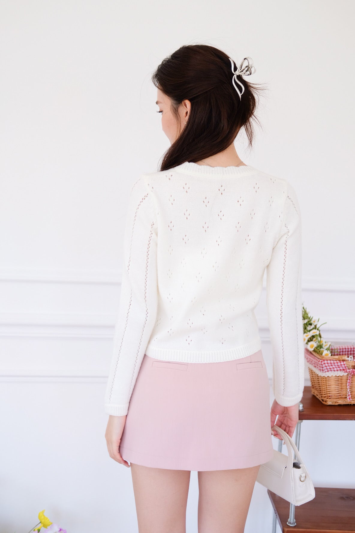 Mirae Soft Fuzzy Knit Cardigan (White)