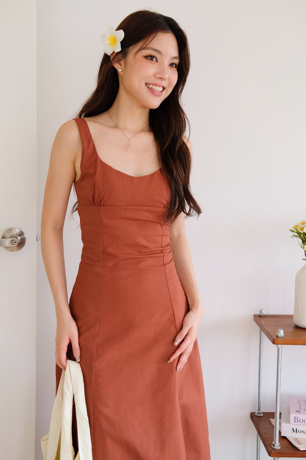 Clover Linen Slit Dress (Burnt Orange)