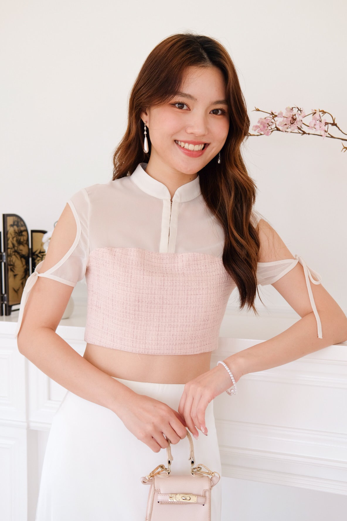 Lalisa Tweed Crop Top (Light Pink)