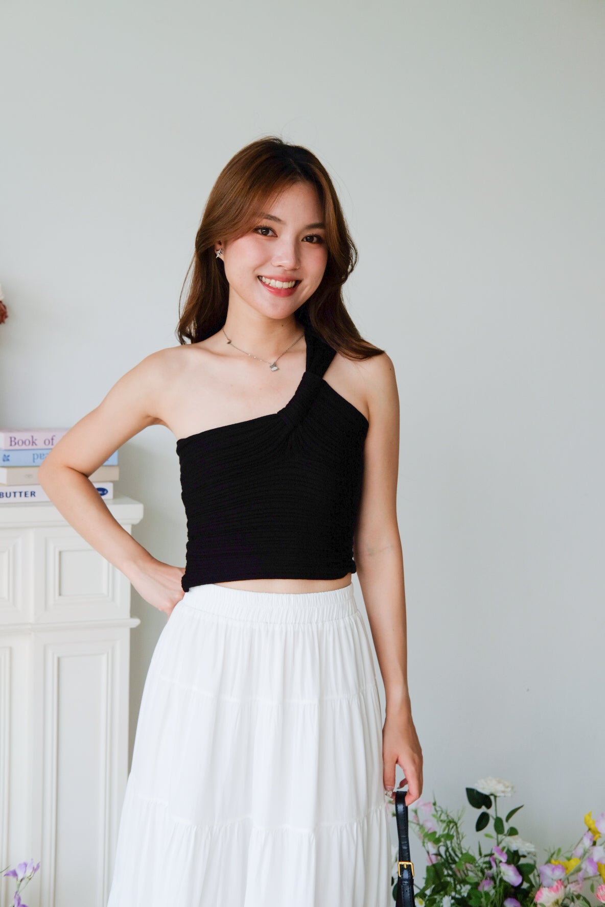 Dillon Knit Toga Crop Top (Black)