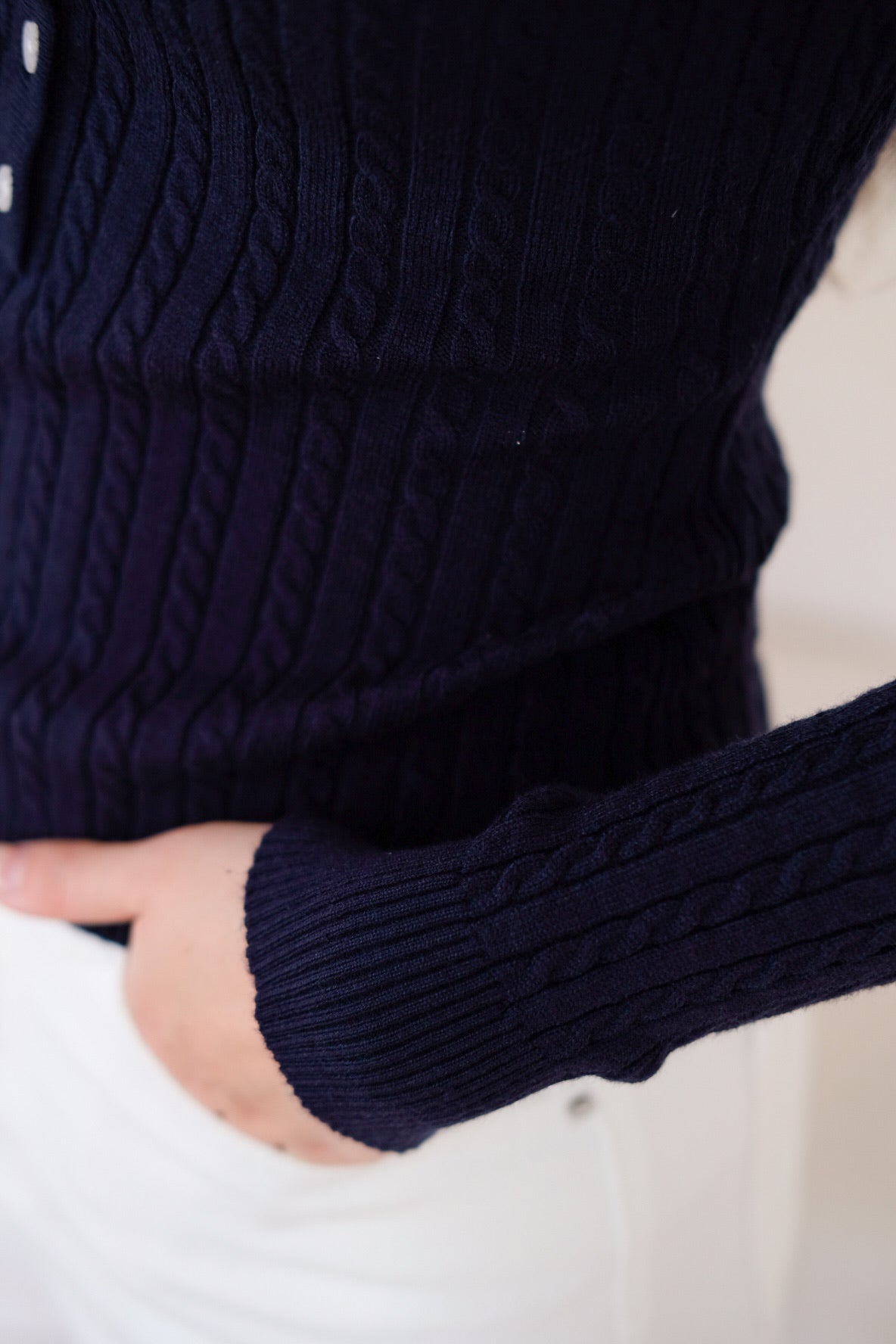 Cecily Buttoned Long Sleeves Knit Top (Navy Blue)