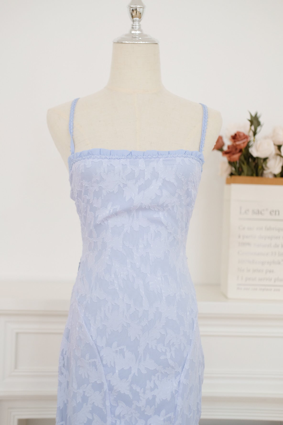Blue Floral Bareback Maxi Dress