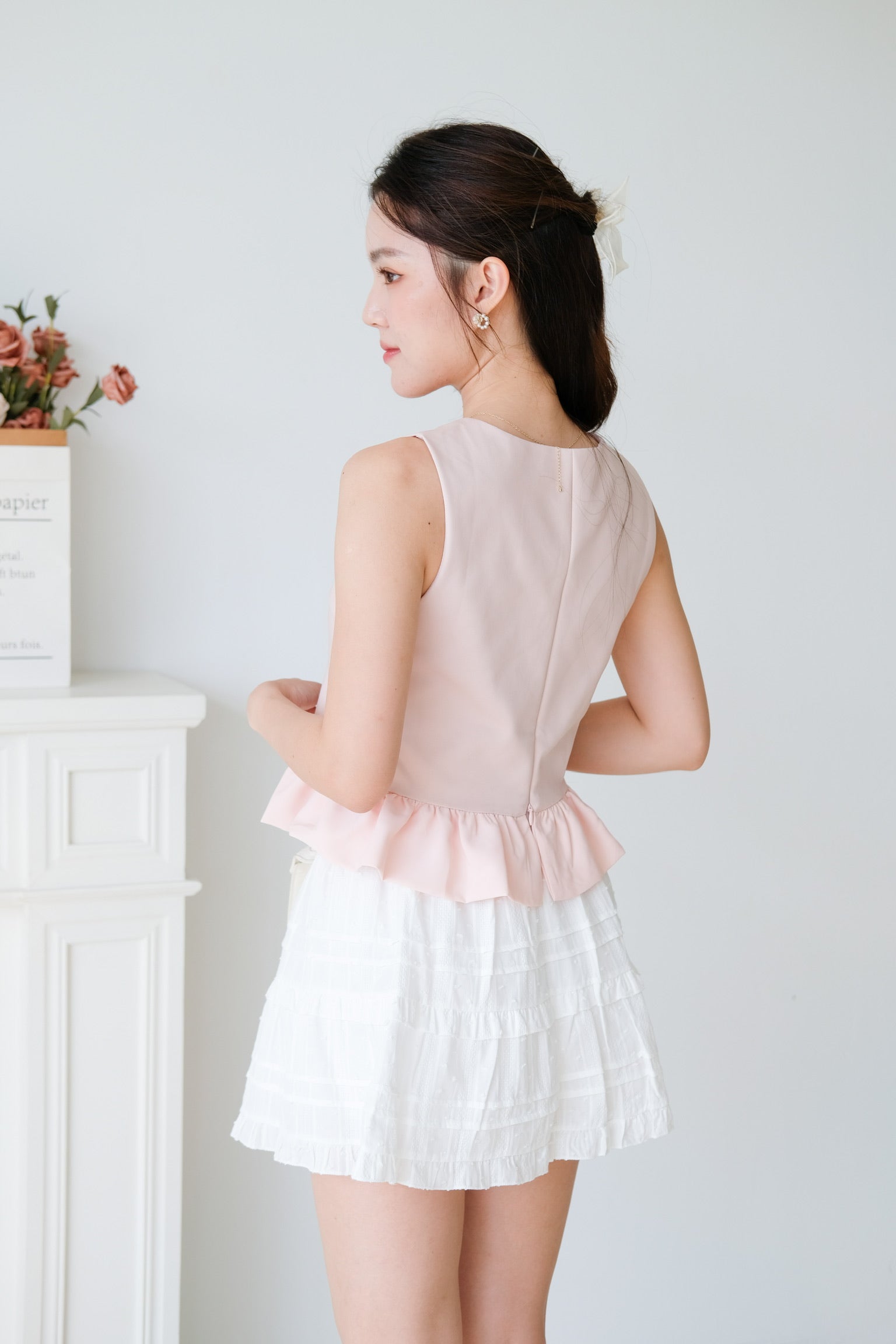 Vivara Ruffle Peplum Crop (Baby Pink)