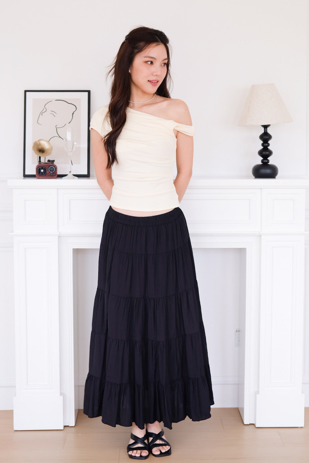Deborah One Shoulder Ruched Top (Pale Yellow)