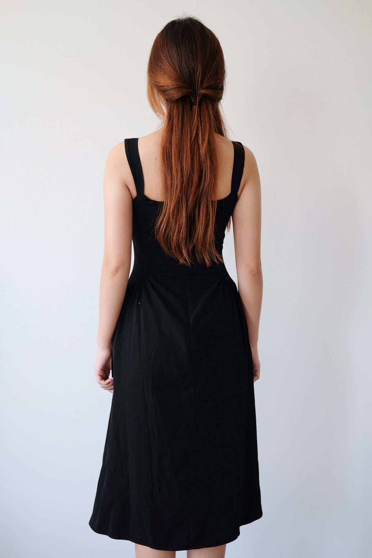 Black Ruched Midi Dress