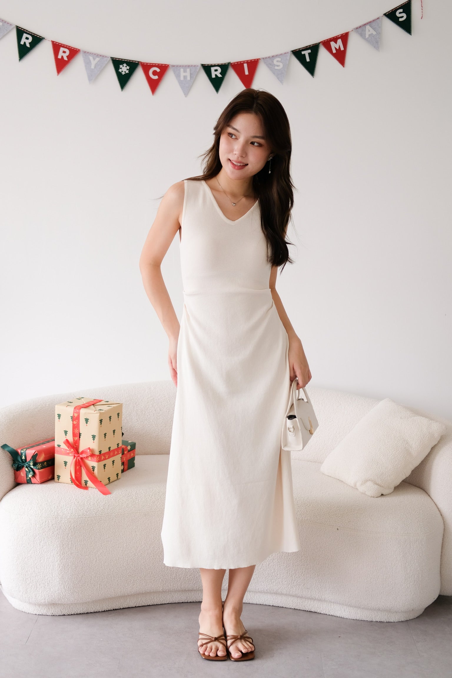 Roxanne Knit Comfy Midaxi Dress (Cream)