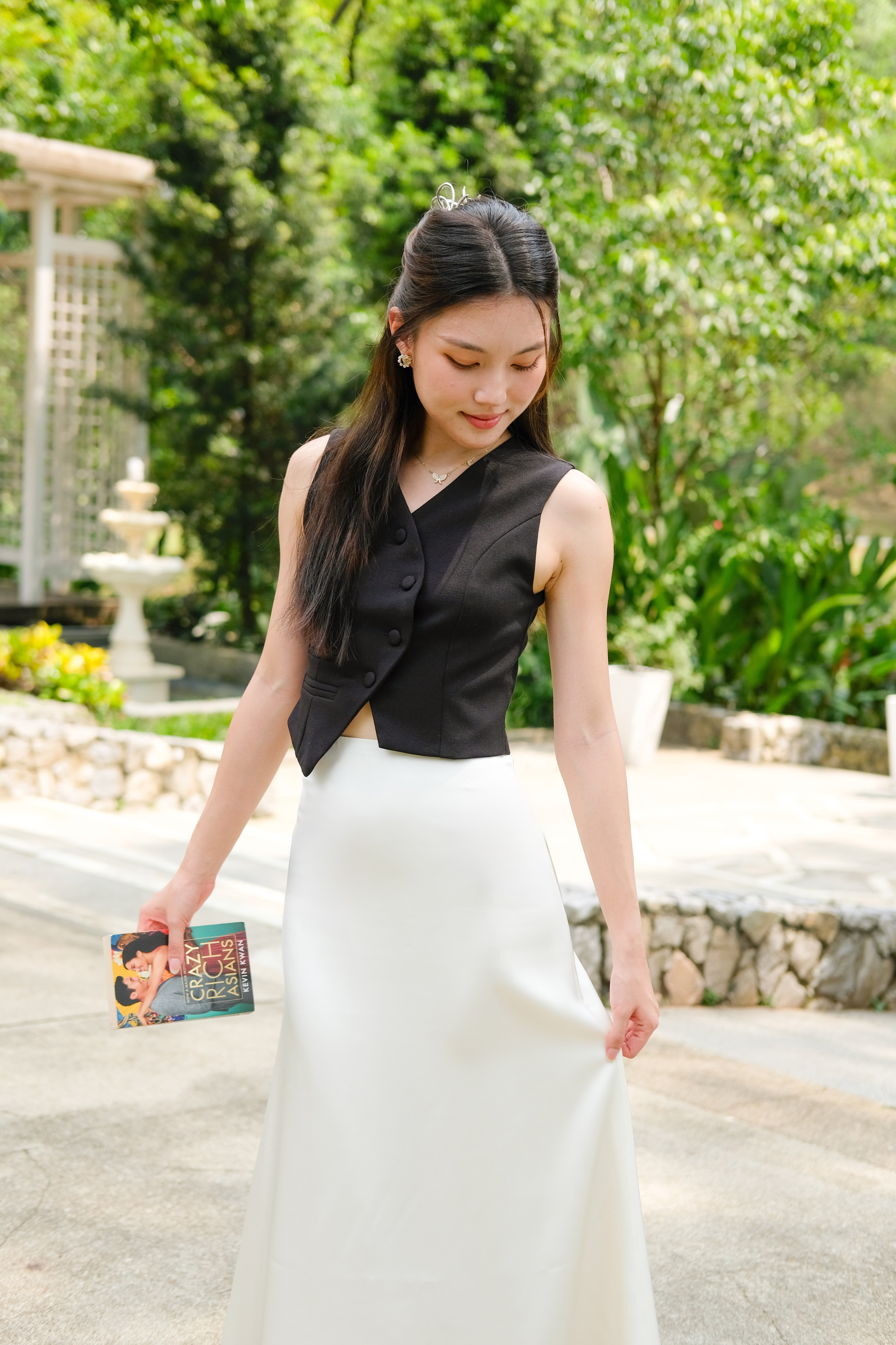 Luna Satin Midi Skirt (Cream)
