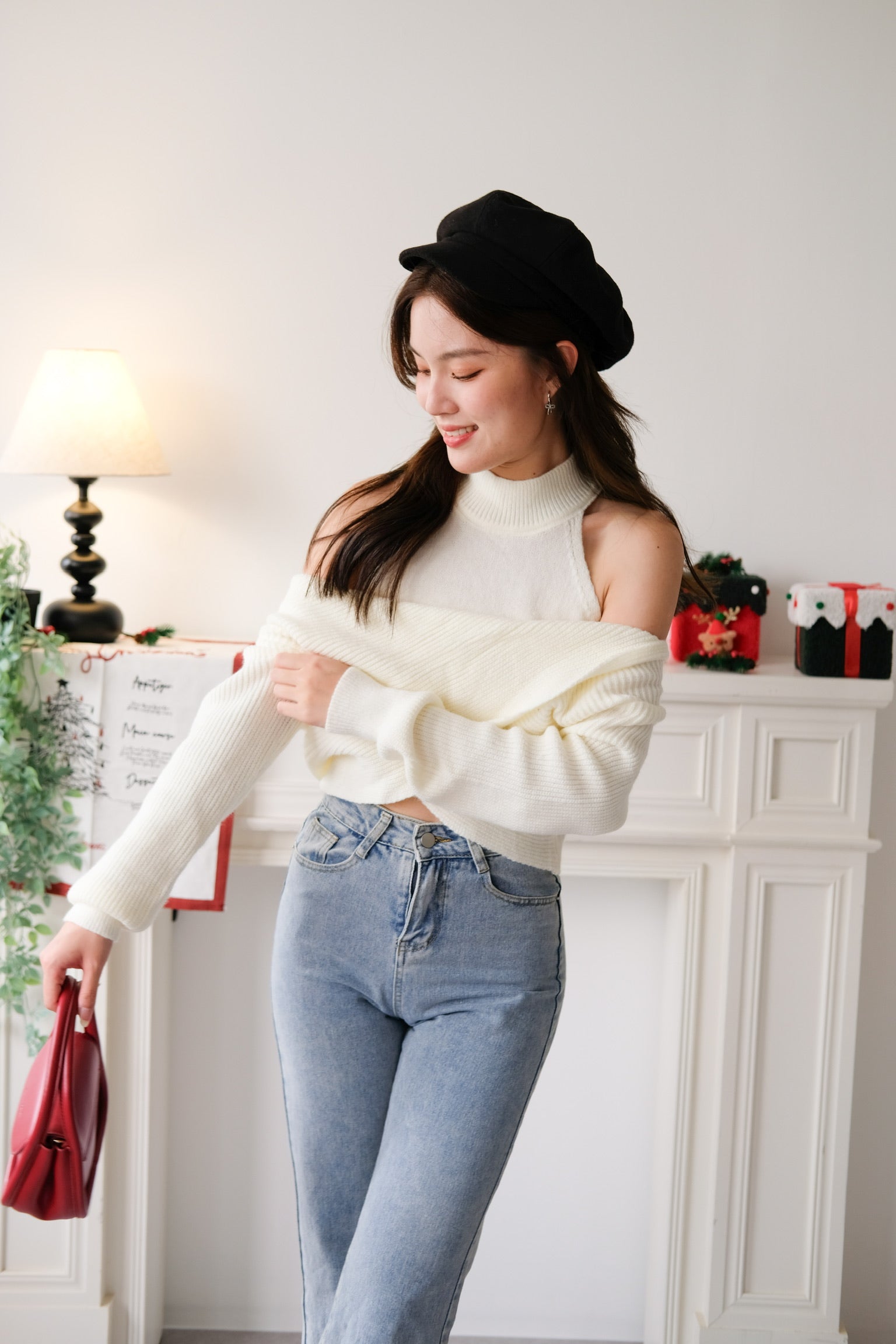 Olivia 2-in-1 Knit Sweater Set (Cream)