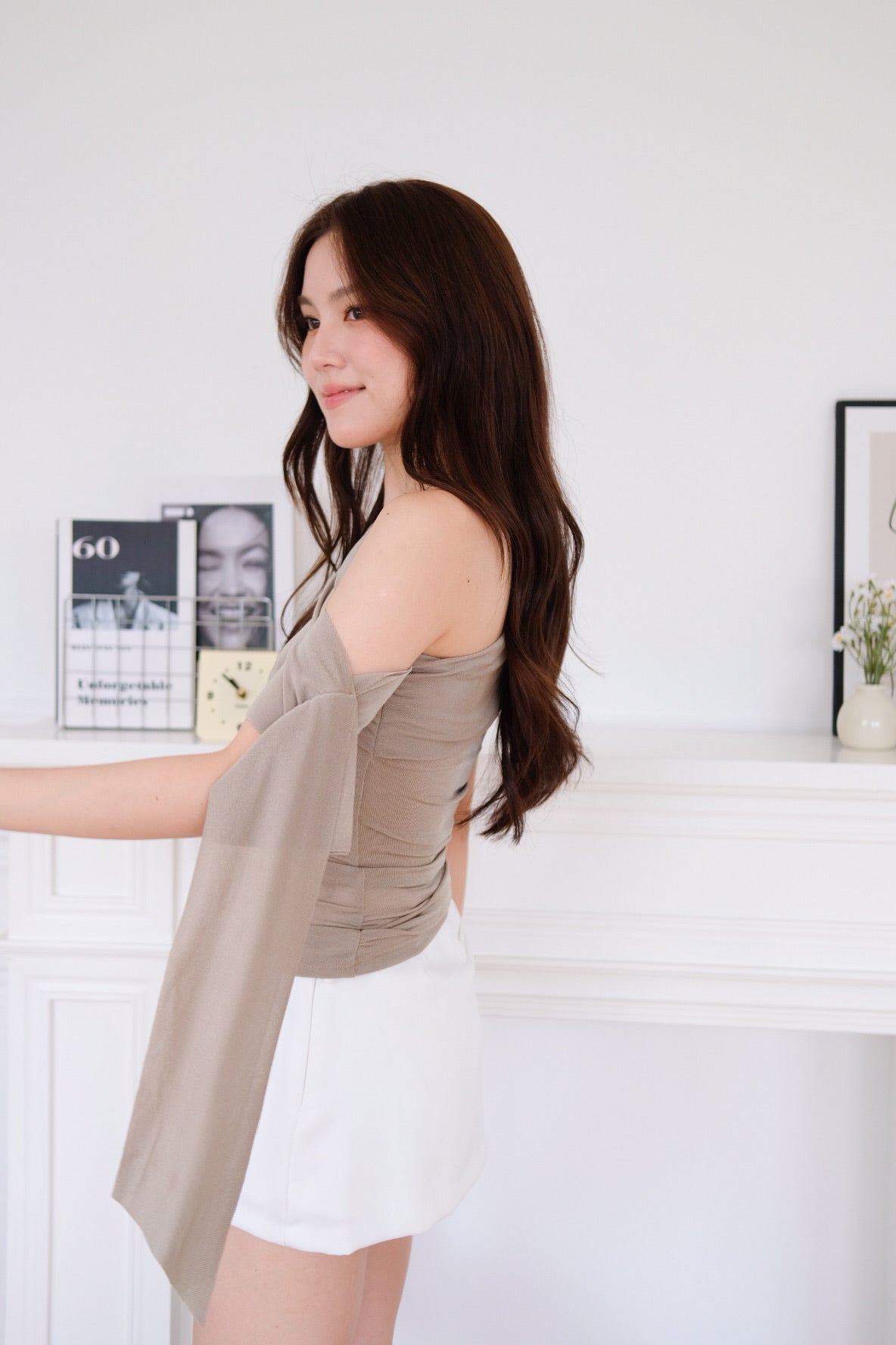 Erika Draped Off Shoulder Top (Smoky Green)