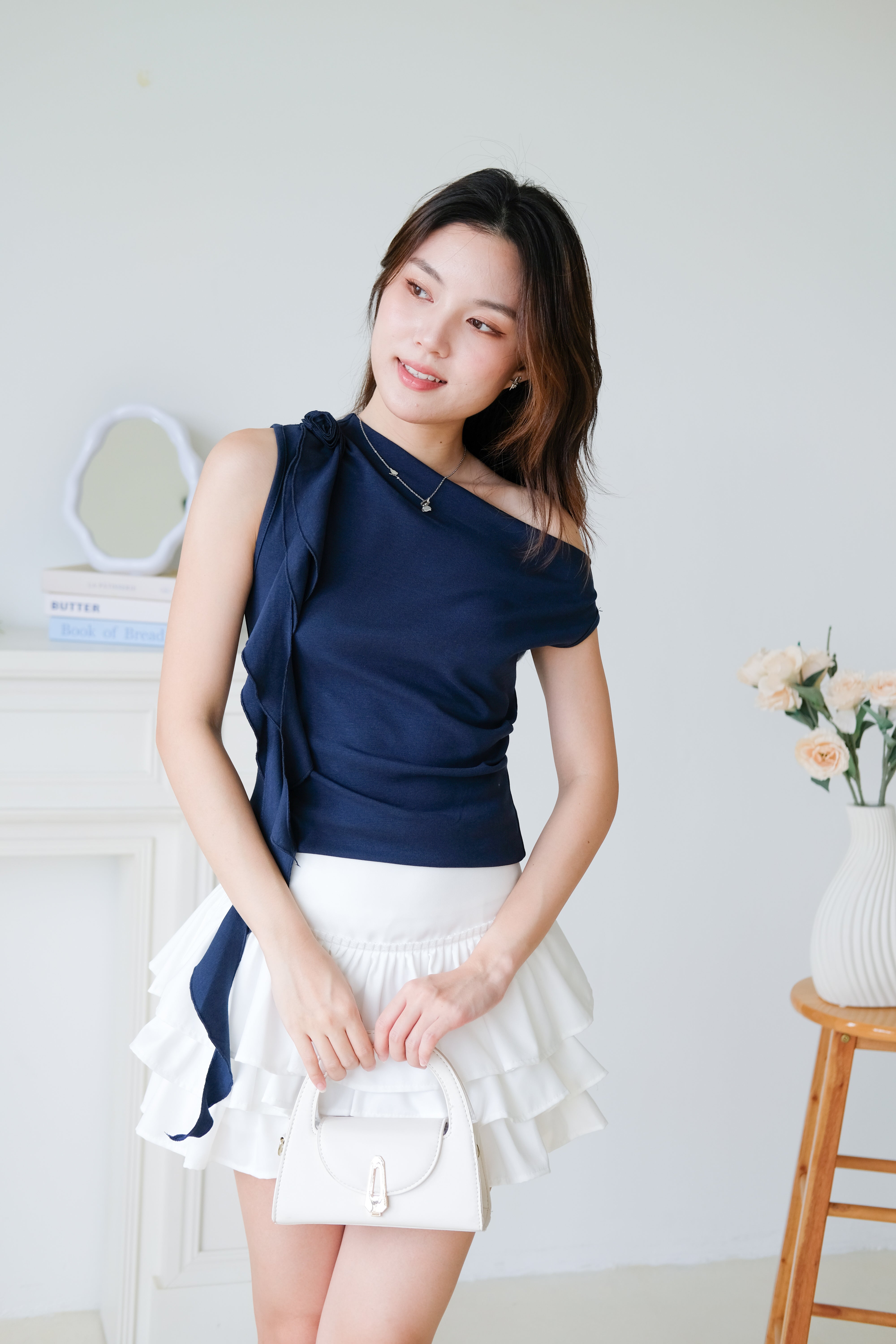 Elora Ruffle Toga Top (Navy Blue)