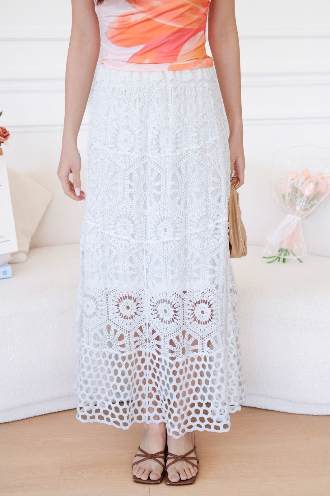 Zahara Crochet Maxi Skirt (White)